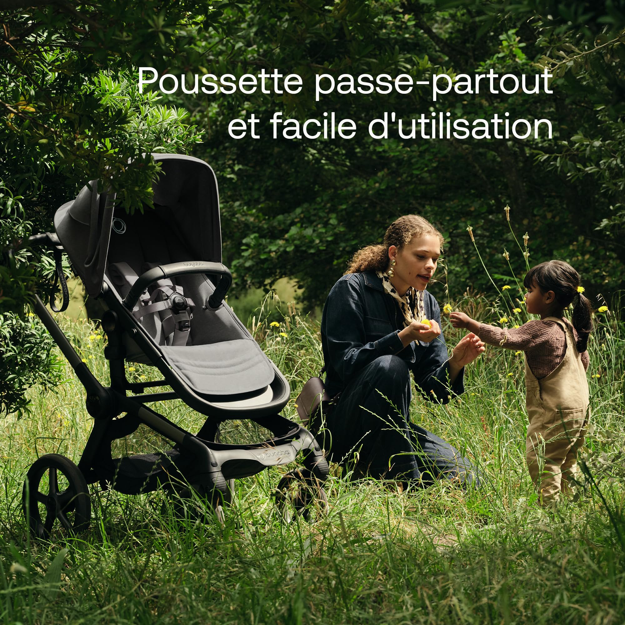 Bugaboo Fox 5 Renew Poussette tout-terrain 2 en 1 avec suspension, pliage facile, nacelle spacieuse, siège extensible, maniable d'une seule main, châssis noir et capote Desert Taupe Melange