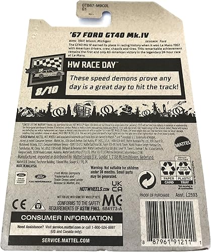 Miniatura 2 de DieCast Hotwheels '67 Ford GT40 Mk.IV, Día de la Carrera 810 Amarillo 106250