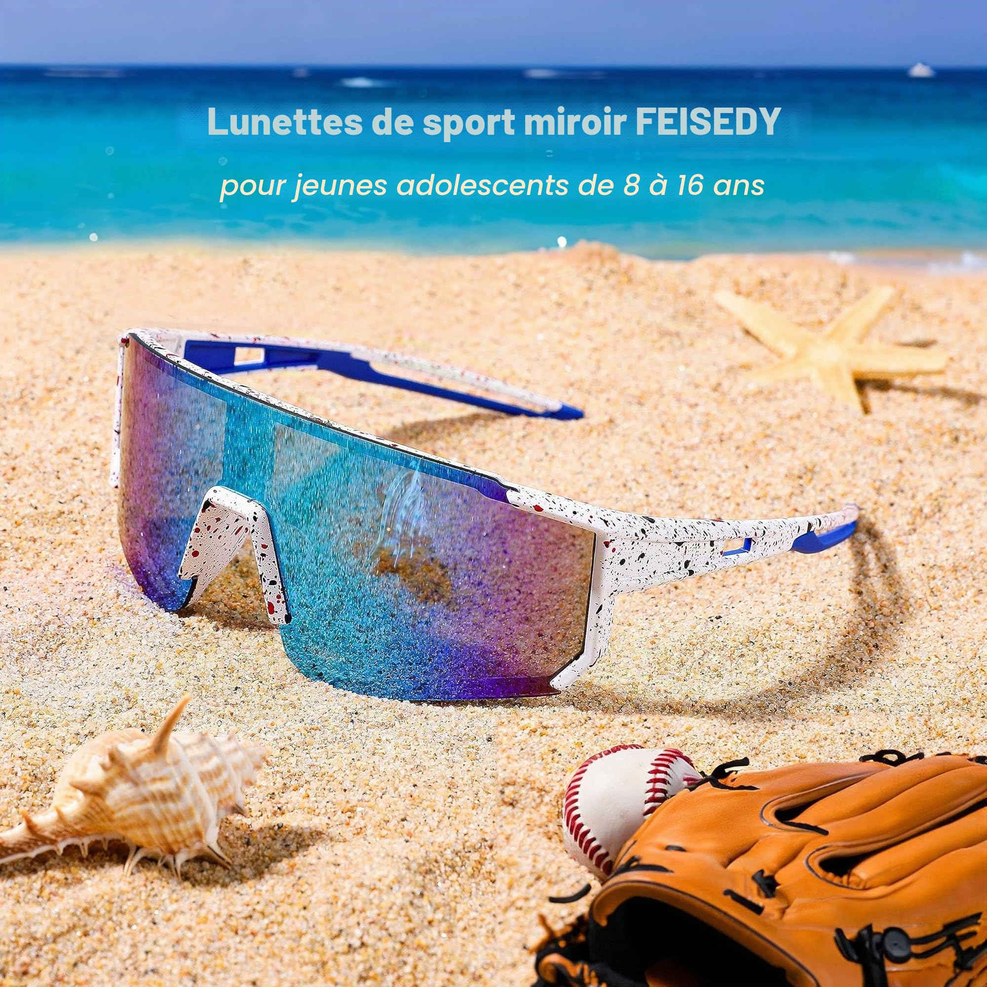 FEISEDY Lunettes de Soleil de Sport Garçons et Filles de 8 à 16 ans pour les Sports de Plein Air Cyclisme Tennis Baseball avec Protection UV400 B0048