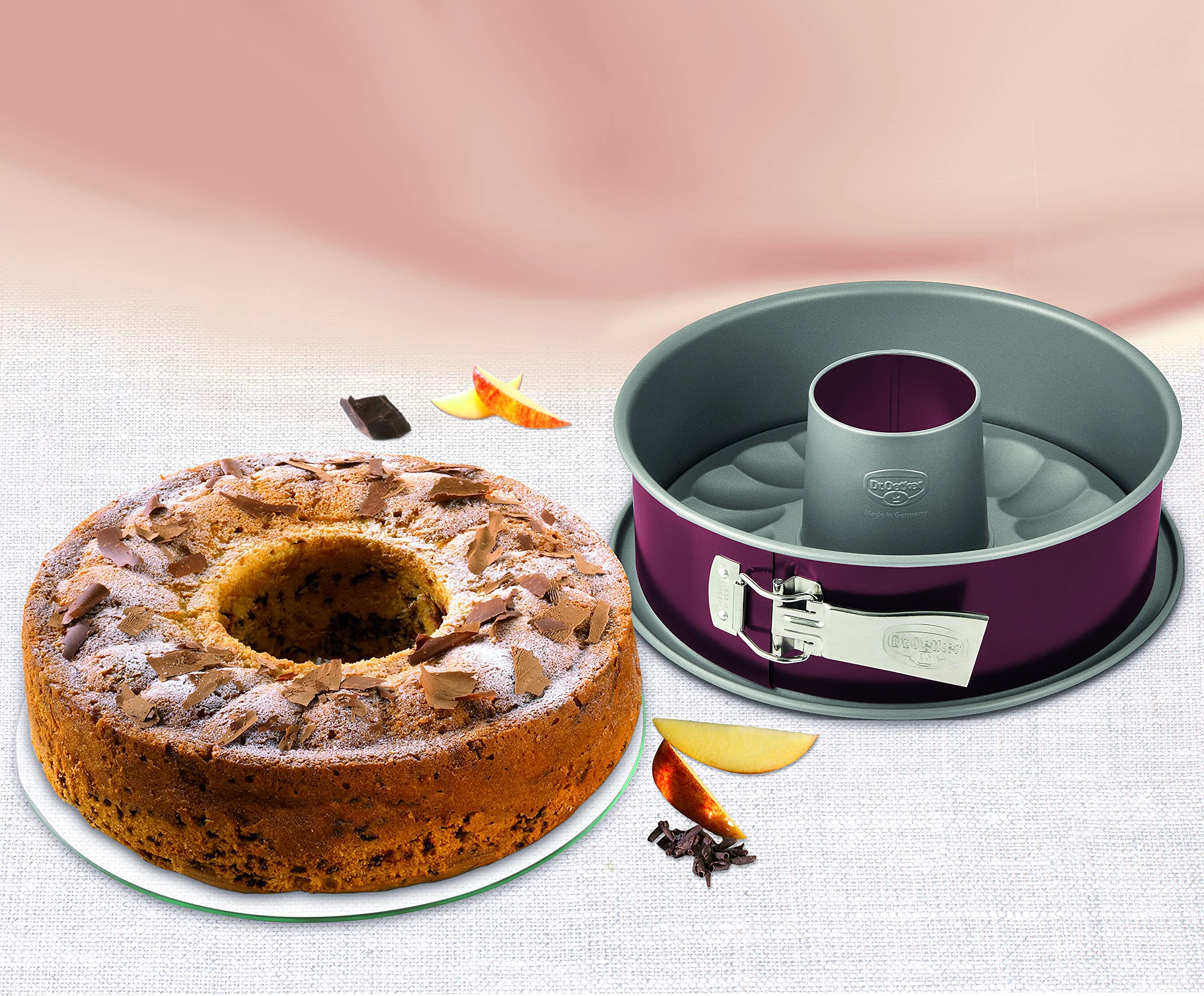 Dr. Oetker Springform Ø 26 cm mit Flach- & Rohrboden, Backform mit extra hohem Rand, runde Kuchenform mit zweifarbiger Antihaftbeschichtung (Farbe: grau/rot), Menge: 1 Stück