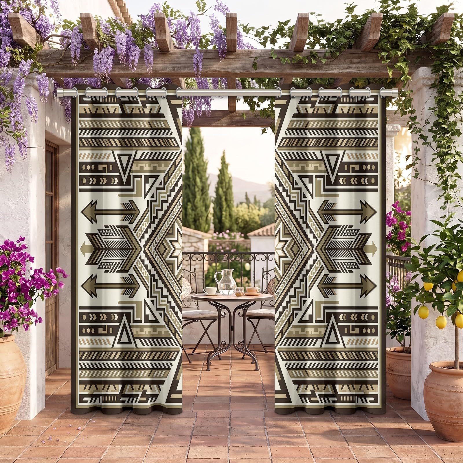 Navajo Ethnisch Geometrisch Outdoor Vorhang Wasserdicht H183 x B213 cm