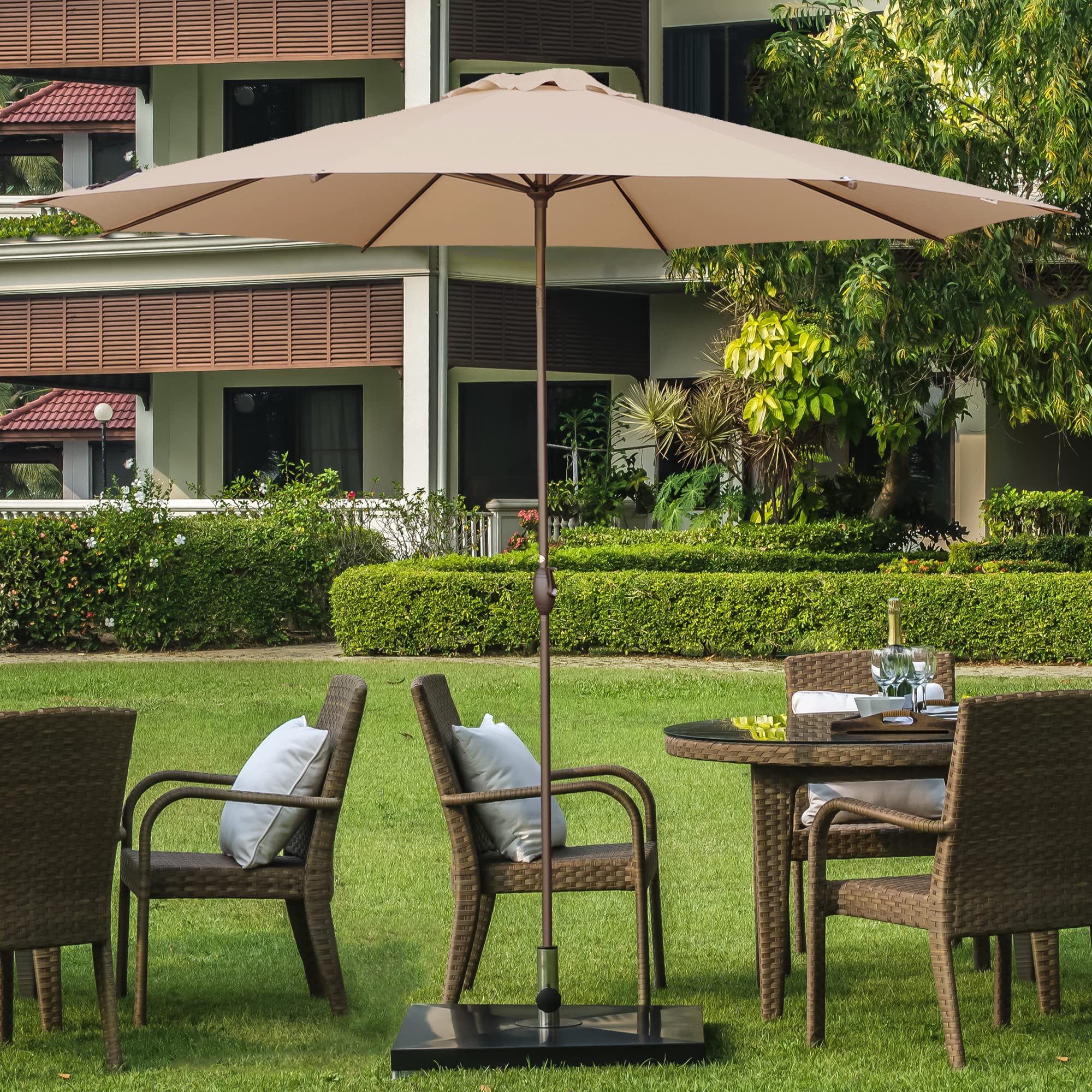 Abba Patio 11ft Patio Umbrella Outdoor Umbrella Patio Market Table Umbrella with Push Button Tilt and Crank for Garden, Lawn, Deck, Backyard & Pool, Beige