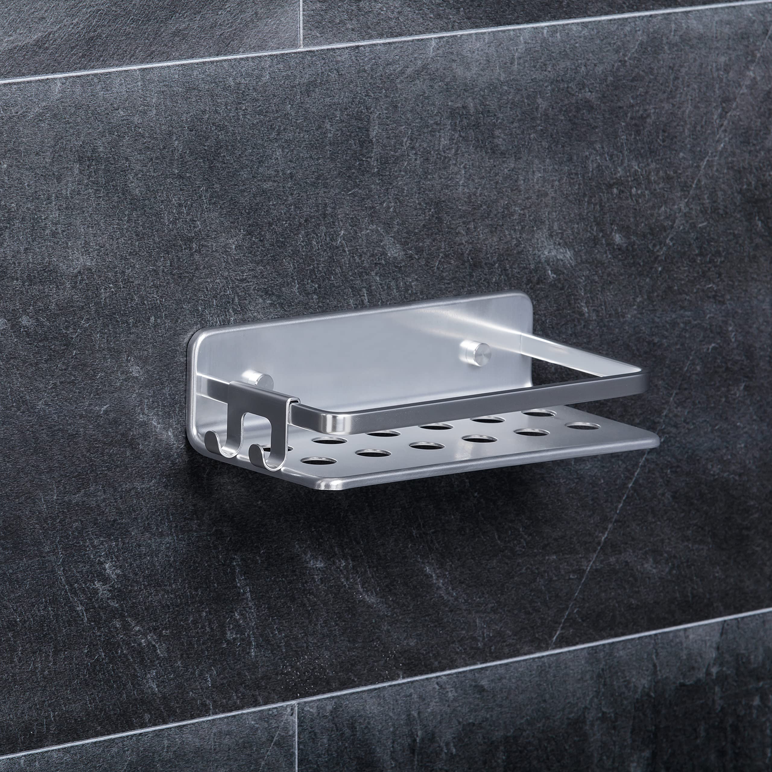 TATAY Shower Shelf No Drilling Rectangular Aluminium, Silver, 10x20x5.5 cm - Image 3