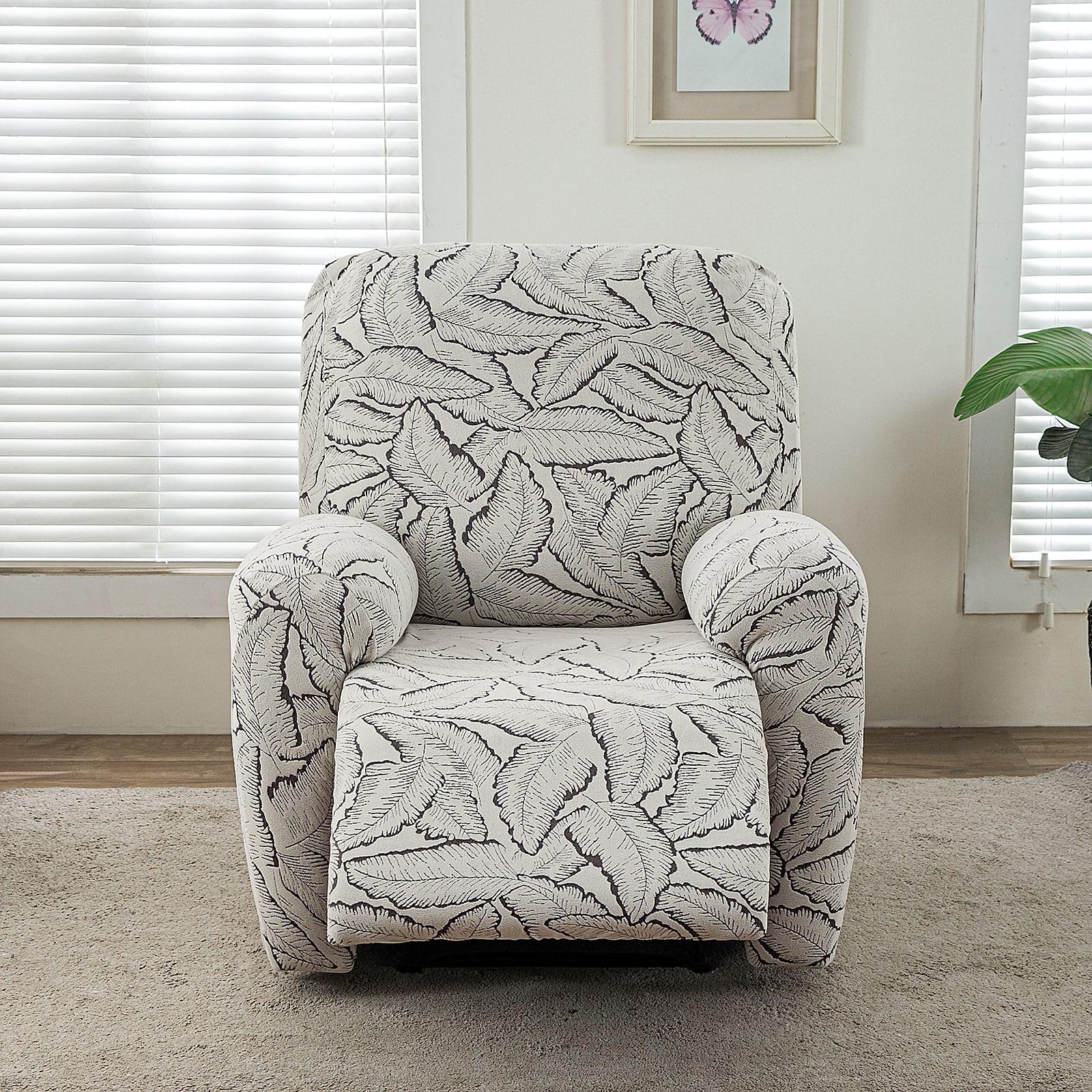 PENDEJATO Stretch Recliner Chair Cover, 4-Piece Recliner Slipcover Soft Jacquard Lazyboy Recliner Covers Non Slip Furniture Protector with Pocket (Grey)