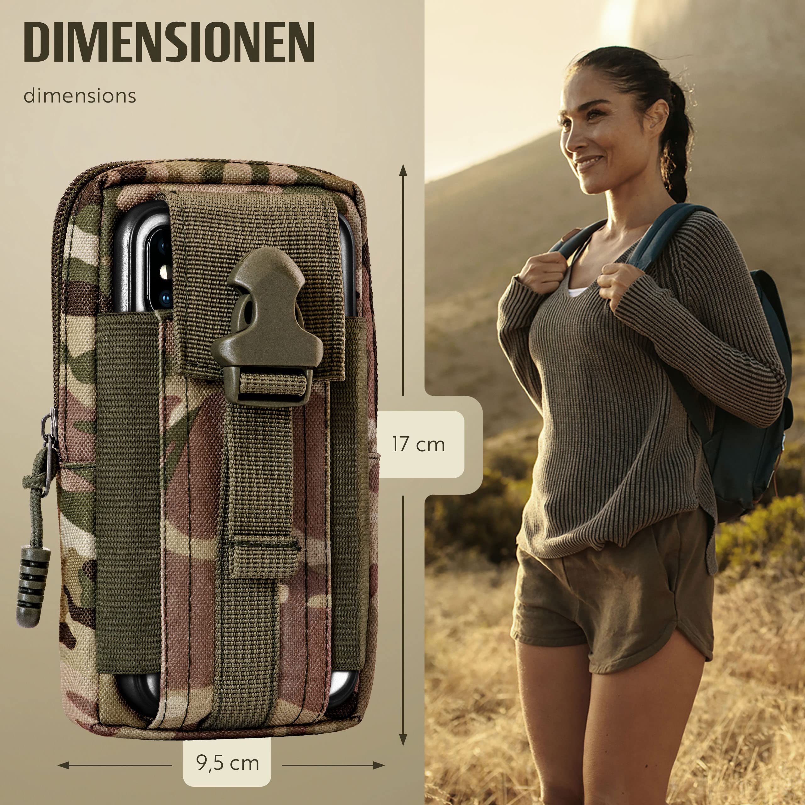 ONEFLOW - Cinturón multifunción de Nailon Oxford para Todas Las Series Samsung | Funda Universal para móvil con mosquetón – para Deportes al Aire Libre, Camuflaje Verde