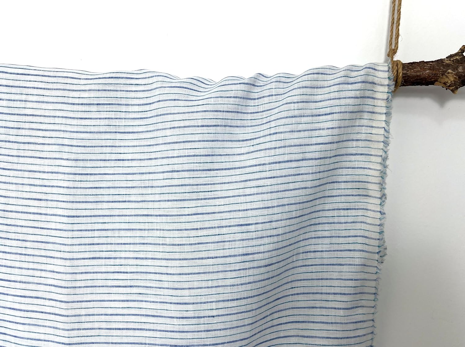 100% Linen Fabric – Lightweight Prewashed – Horizontal Stripe Patterns – Precut Style – Soft & Breathable – 52” Width – by The Linen Lab (Blue, 1 Yard pre Cut)