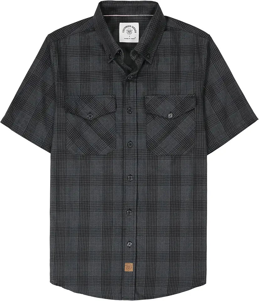 Dubinik® Mens Short Sleeve Button Down Two Pockets Soft Vintage Regular Fit Vintage Fishing Casual Shirts