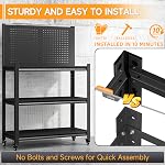 48" H Workbench with Pegboard, Heavy Duty Metal Tool Work Table with Storage Shelves and Wheels, Adjustable Work Bench for Garage, Warehouse, Workshop, Office, Commercial