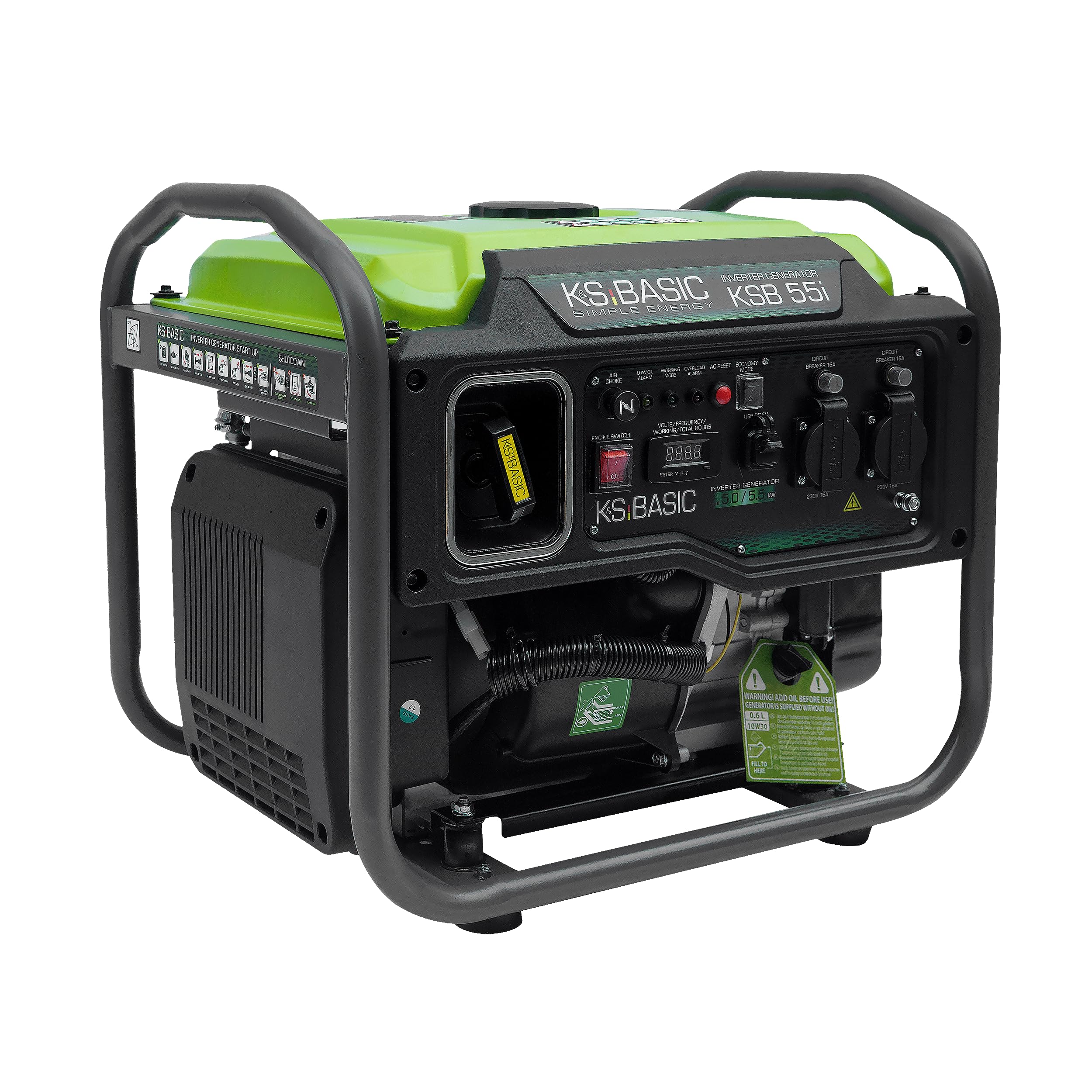 K&S Basic 55i Generatore inverter da 5000 W, potenza nominale 5500 W, potenza massima, generatore di emergenza a benzina, onda sinusoidale pura, modalità ecologica, generatore di corrente per casa