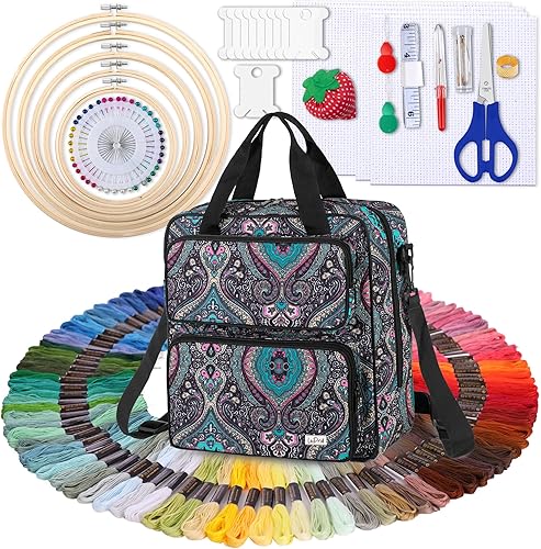 Miniatura 8 de LoDrid Kit de iniciación de bordado con bolsa de almacenamiento, kits de punto de cruz, herramientas con estuche para principiantes, adultos,
