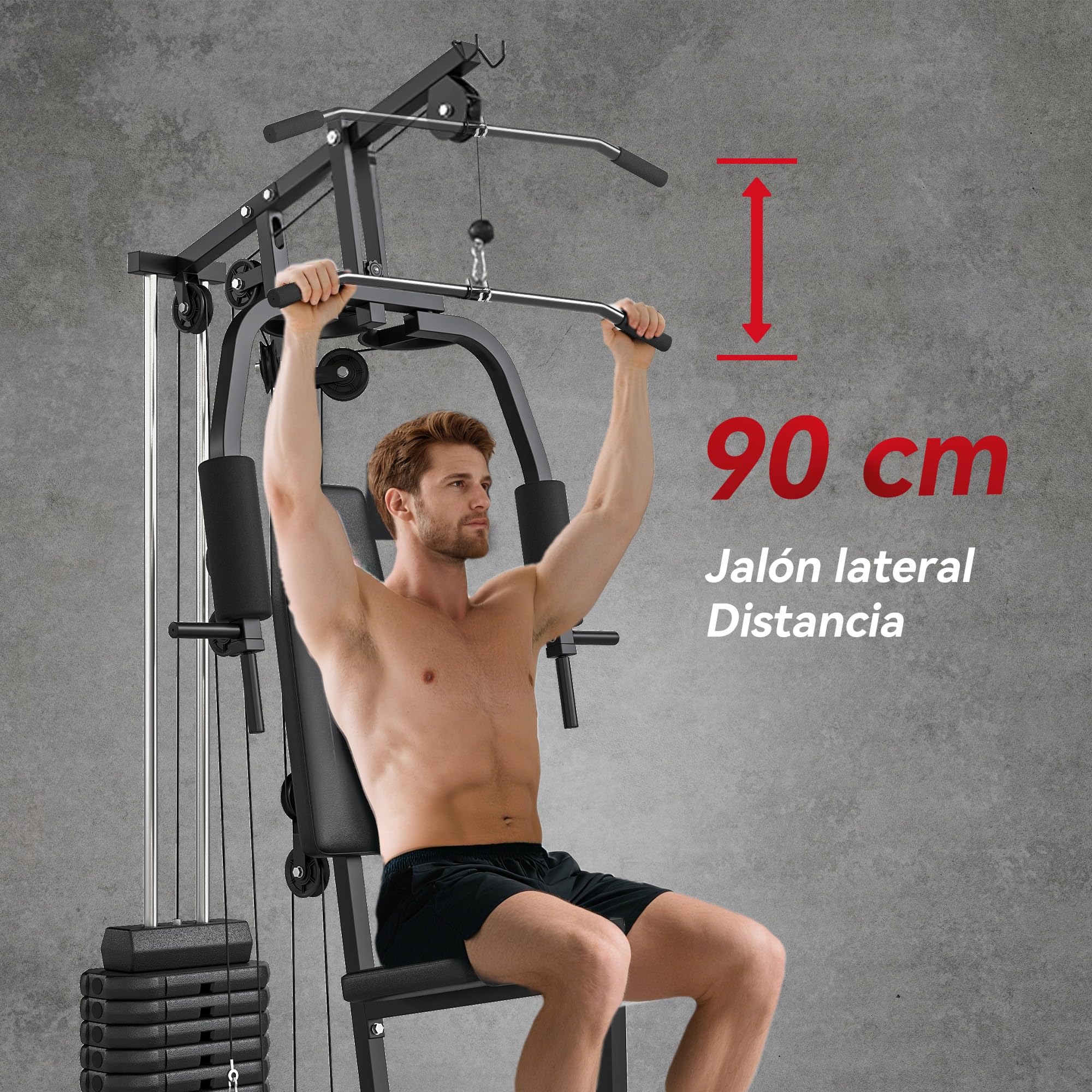 HOMCOM Multiestación Máquina de Musculación con Estribo para Piernas Placas de Peso de 45 kg Carga MAX. 110 kg para Entrenamiento Fitness en Hogar Gimnasio 135x103x200 cm Negro