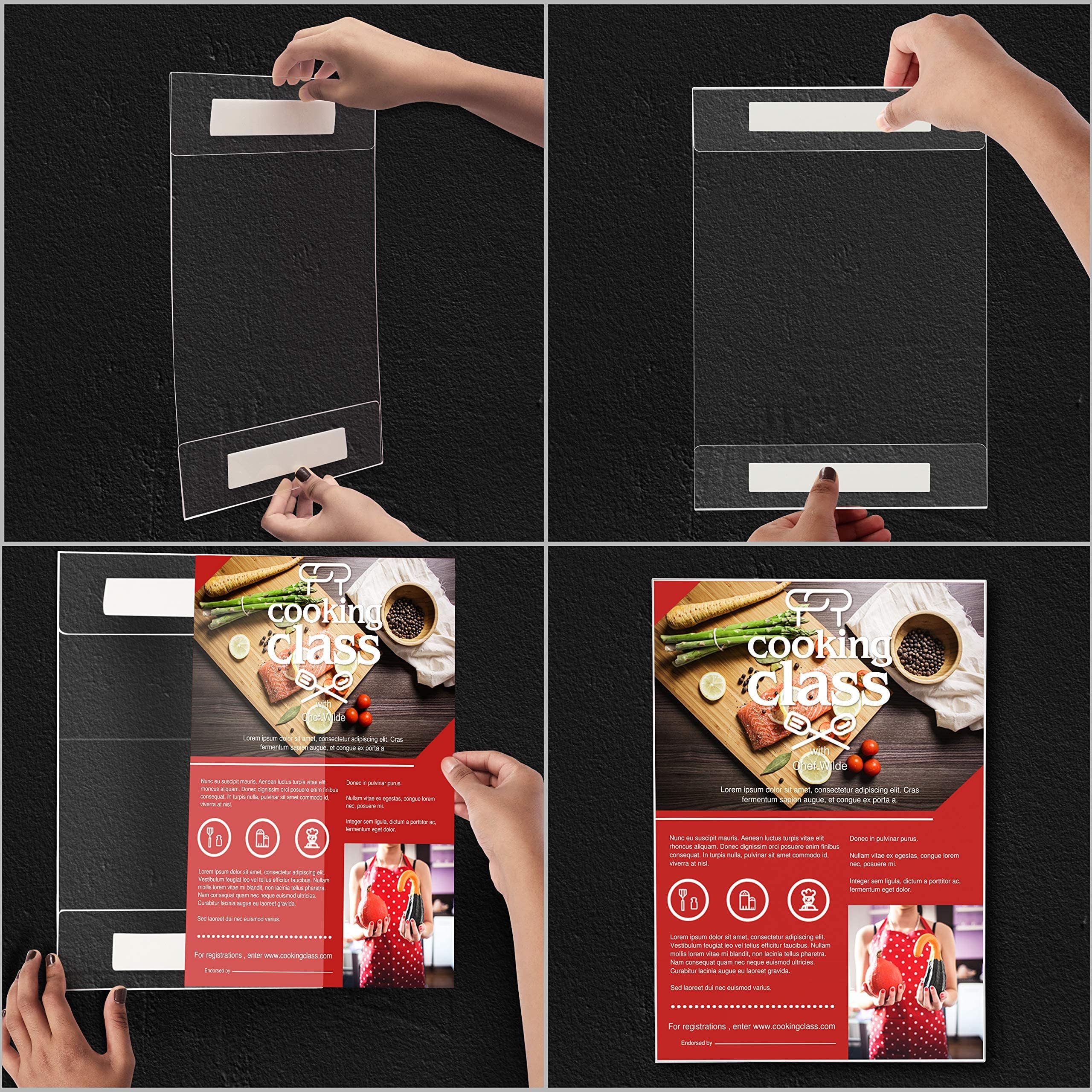 Kurtzy Support Mural Adhésif A3 (6 Pcs) - Porte-Affiches Transparents Universel en Acrylique avec Bandes Adhésives - Supports d'Affichage pour Bureau, Maison, Restaurant - Aucun Perçage Requis