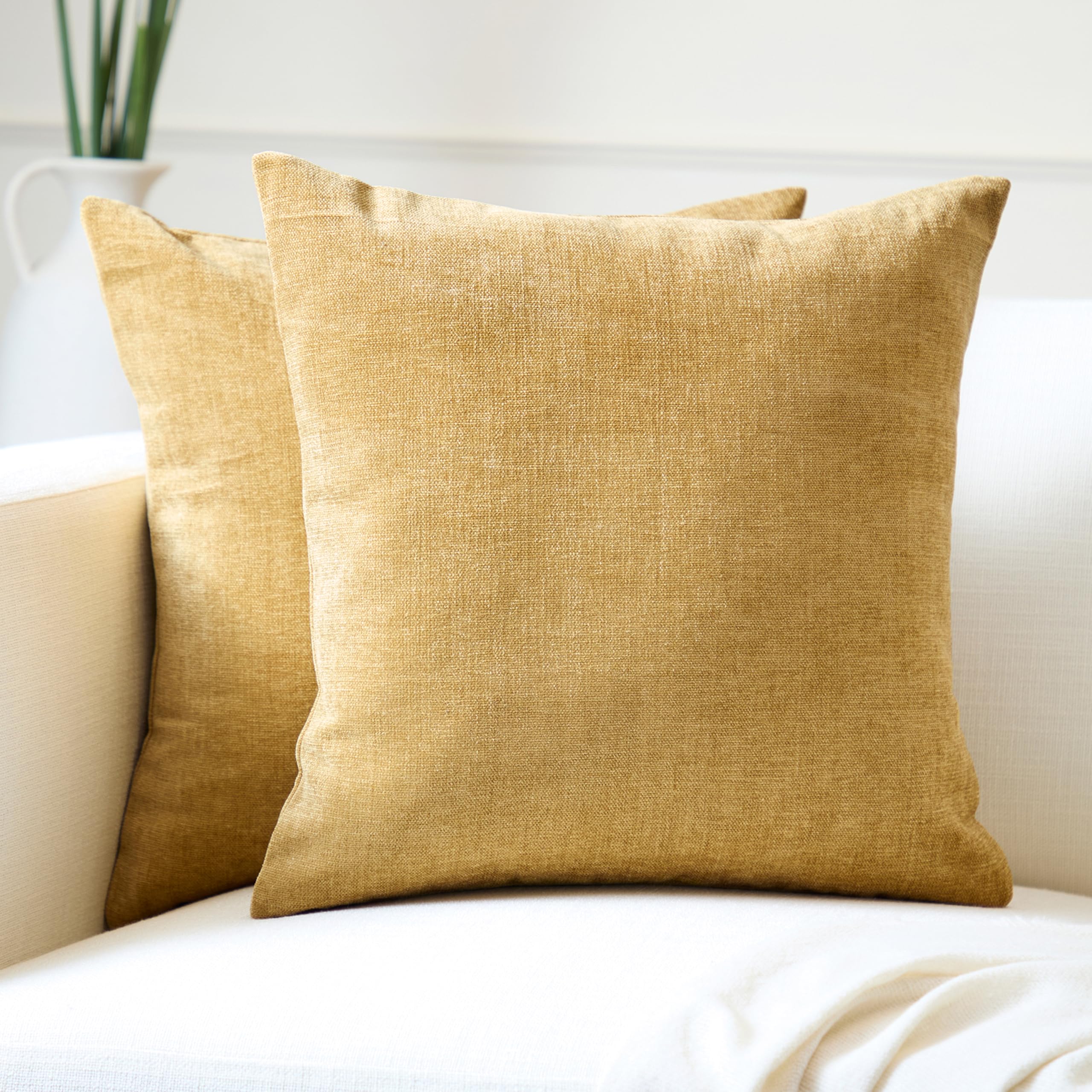 Housses de coussin décoratives moutarde 45x45 cm pour canapé et décoration maison Encasa XO