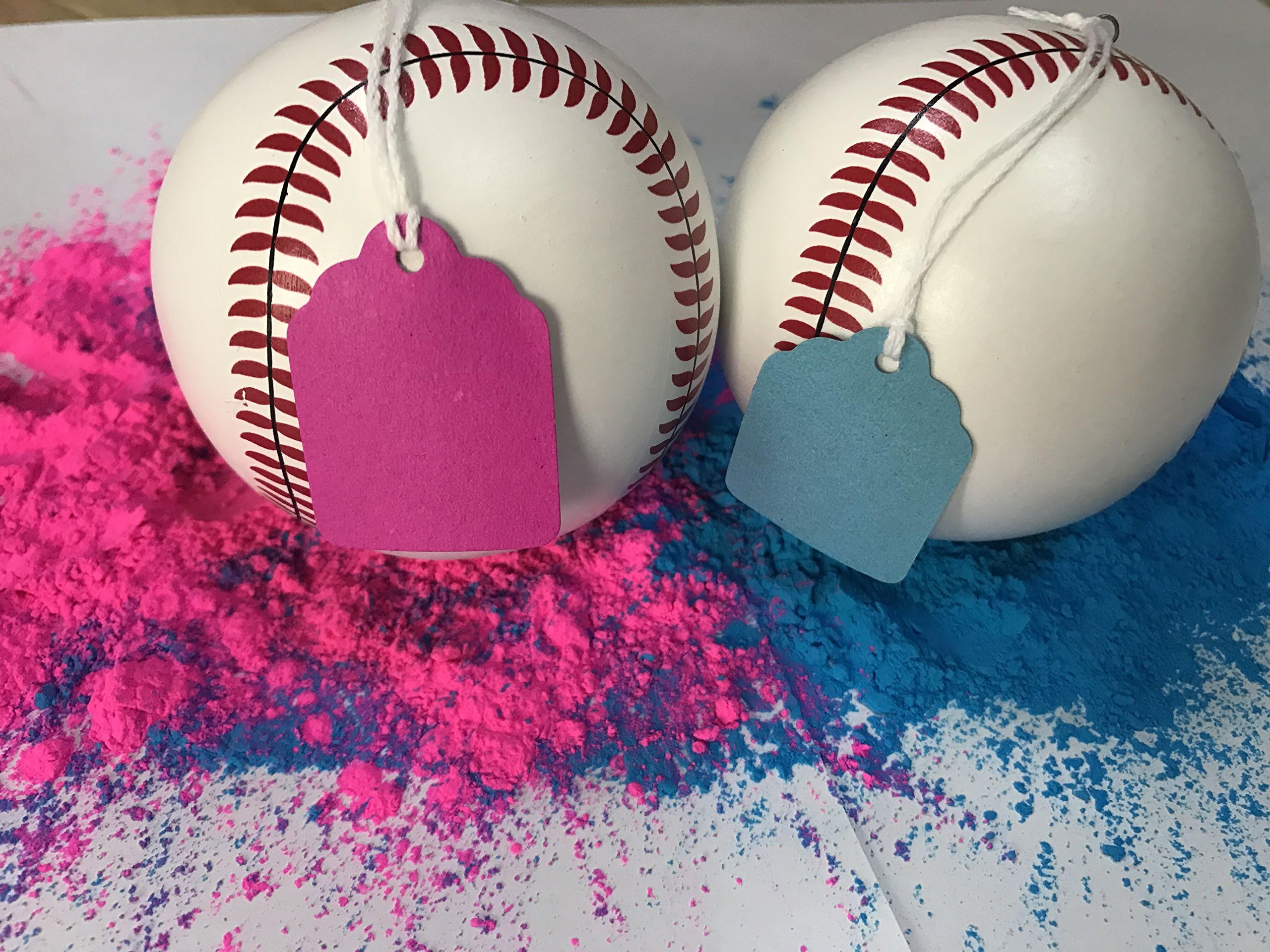 Gender Reveal Ball: Baseball, White, Ceramic, Smoke Ball, 2 Smoke Balls Pink and Blue- Great for Outside, Gender Reveal Party, and Kids.
