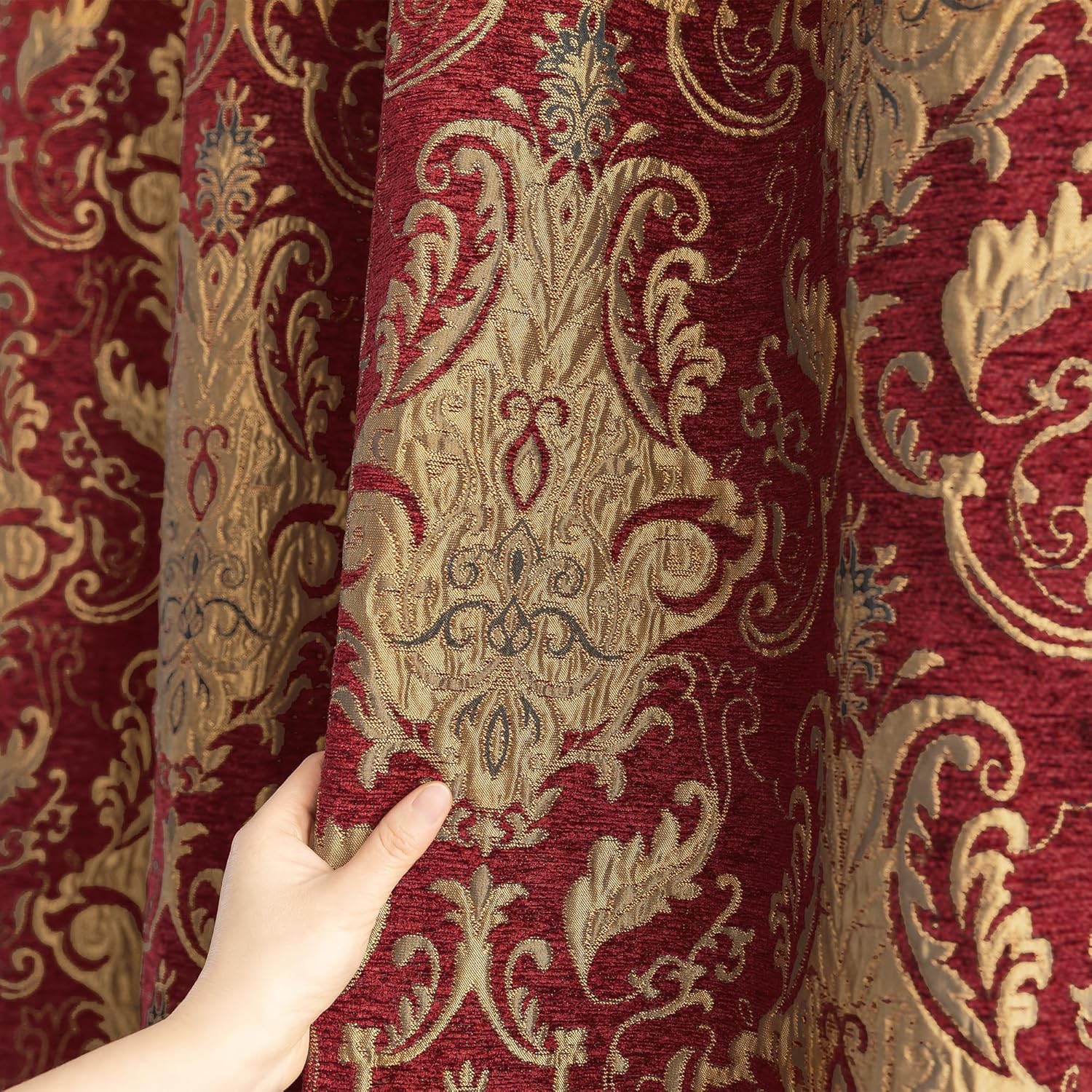 Loom and Mill Textured Fabric Shower Curtain Set with 12 Metal Hooks, Red Damask Bathroom Shower Curtain Sets Classic Medallion Design, Waterproof Heavyweight Shower Curtain for Home Bathroom(72x72)