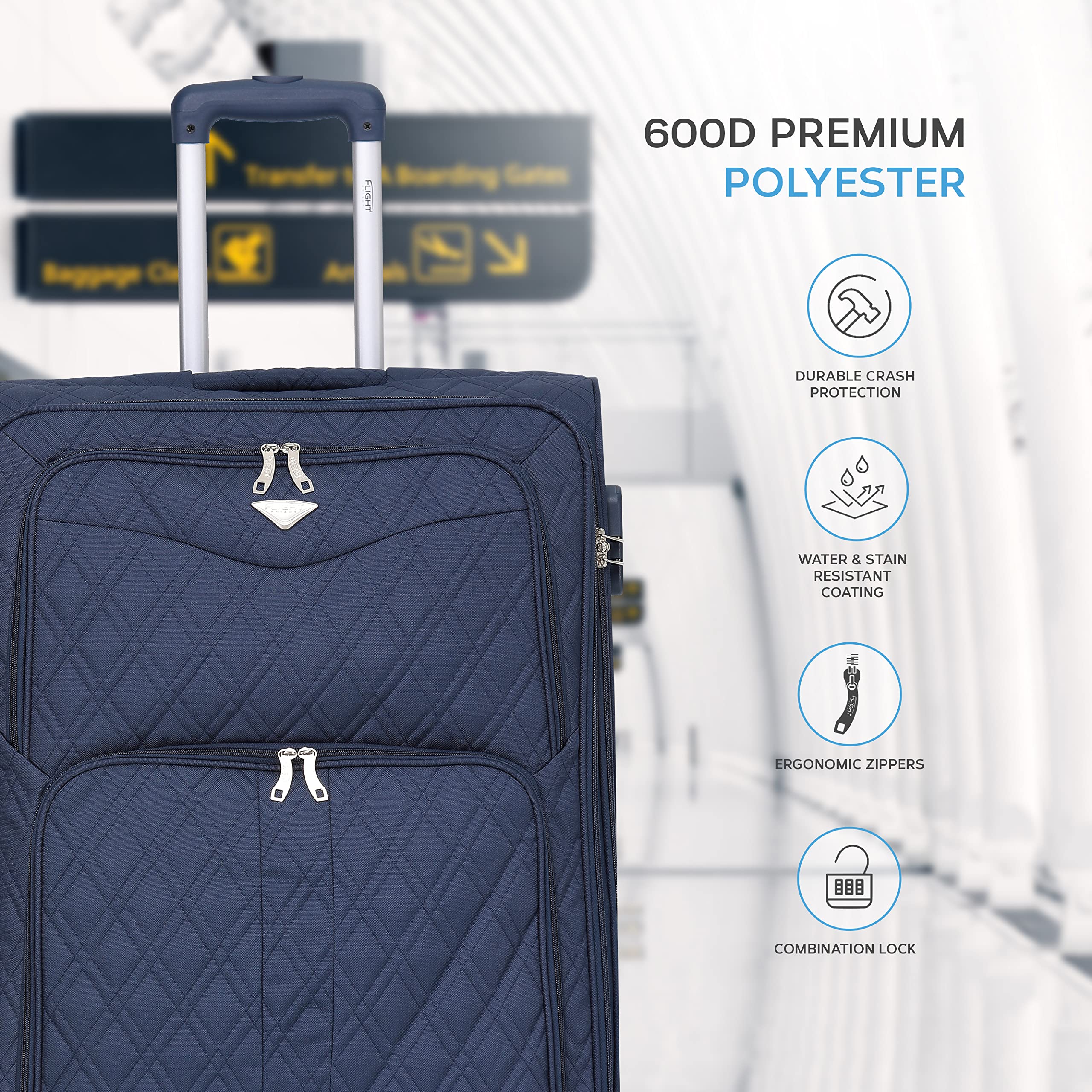 Flight Knight Lightweight 4 Wheel 800D Soft Case Quilted Suitcases Anti Crack Cabin & Hold Luggage Options Approved for Over 100 Airlines Including easyJet, BA & Many More!