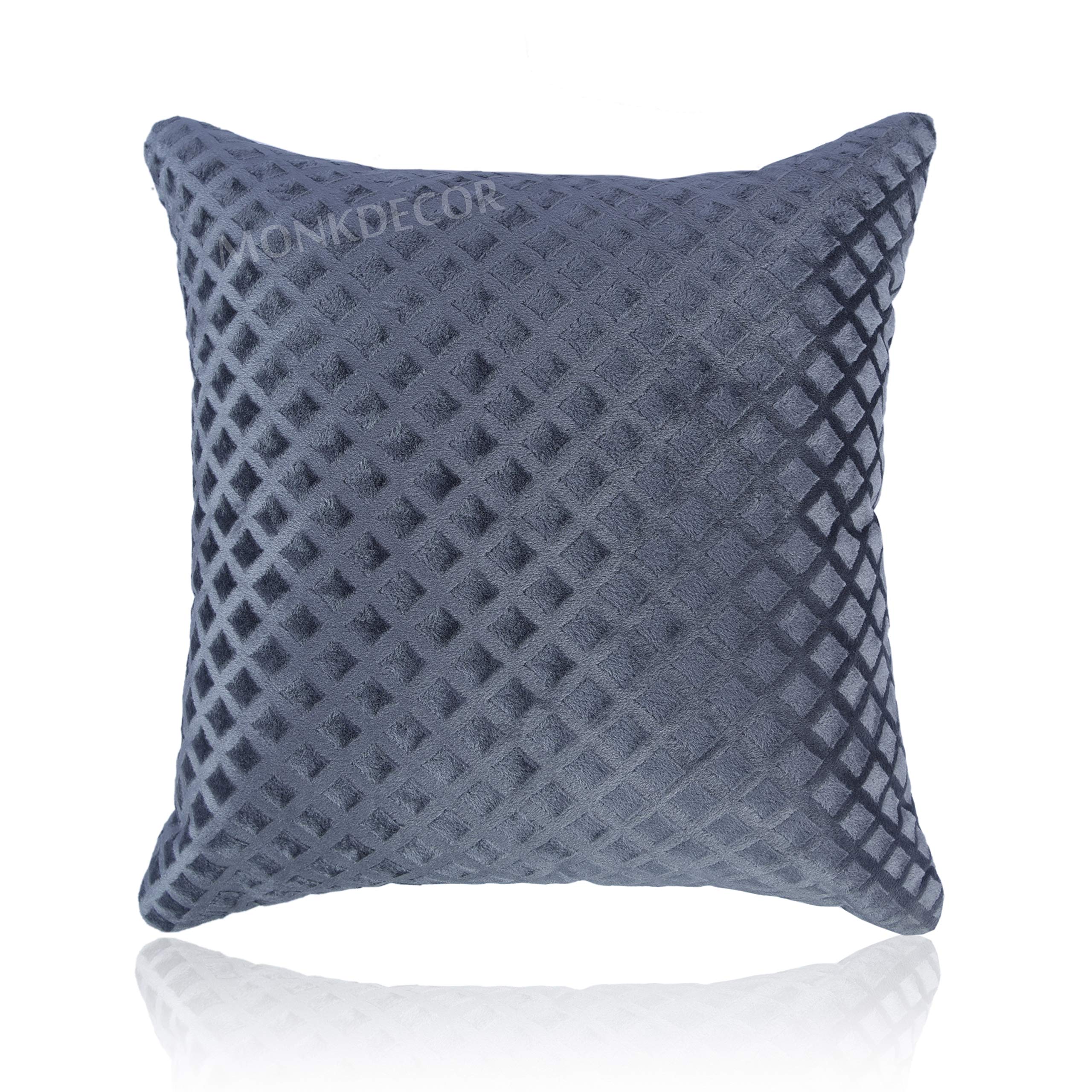 MONKDECOR Self Check Design Velvet Cushion Cover 12x12 Inches (Grey) Set of 5 Pieces