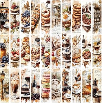 30pcs Vintage Paper Bookmarks Dessert Coffee Themed Reading Book Mark Aesthetic Book Accessories for Book Lovers Gifts School Essential Stationery C
