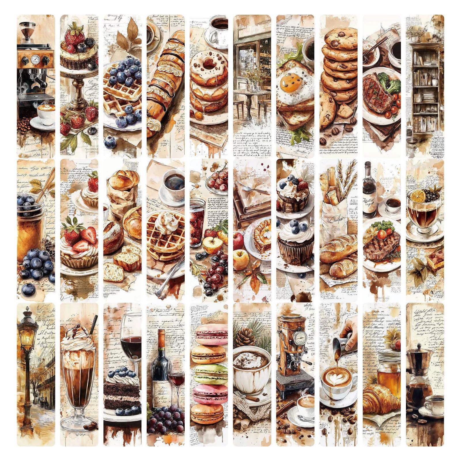 30 Stück Vintage Lesezeichen Papier Buchmarkierungen Dessert Kaffee Thema Paper Bookmarks Pack Buchmarker Set Für Buchliebhaber Schriftsteller Leser (C)