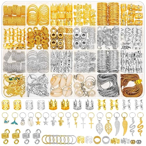 324 Pcs Gold and Silver Hair Jewelry for Braids, Dreadlock