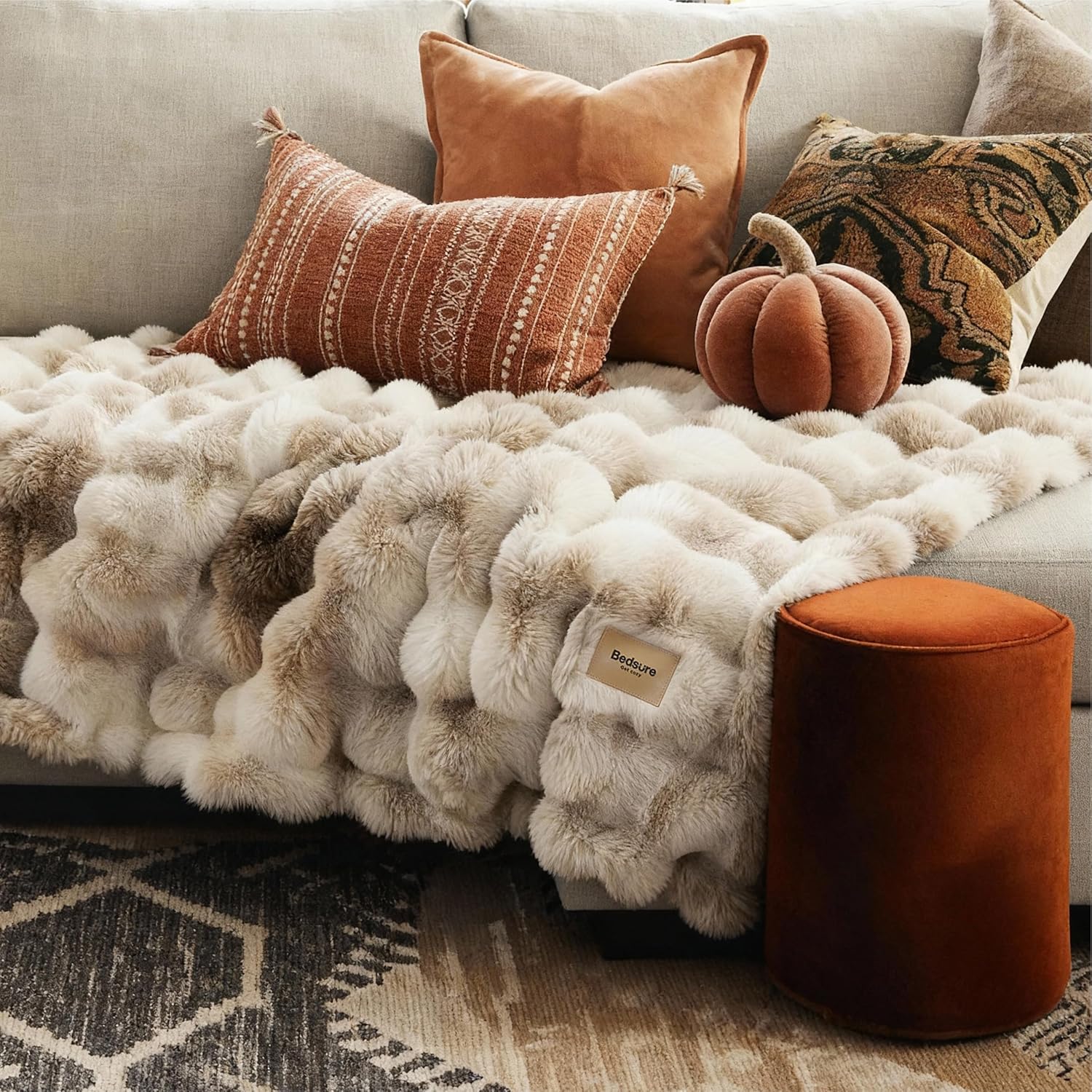 Bedsure GentleSoft Fluffy Fuzzy Tie-dye Taupe Throw Blanket for Bed, Soft Cozy Fleece Faux Fur Blanket for Couch, Taupe Room Decor Minky Velvet Sofa Cover, Women Gifts Thick Warm Plush Winter Bedding - Image 6