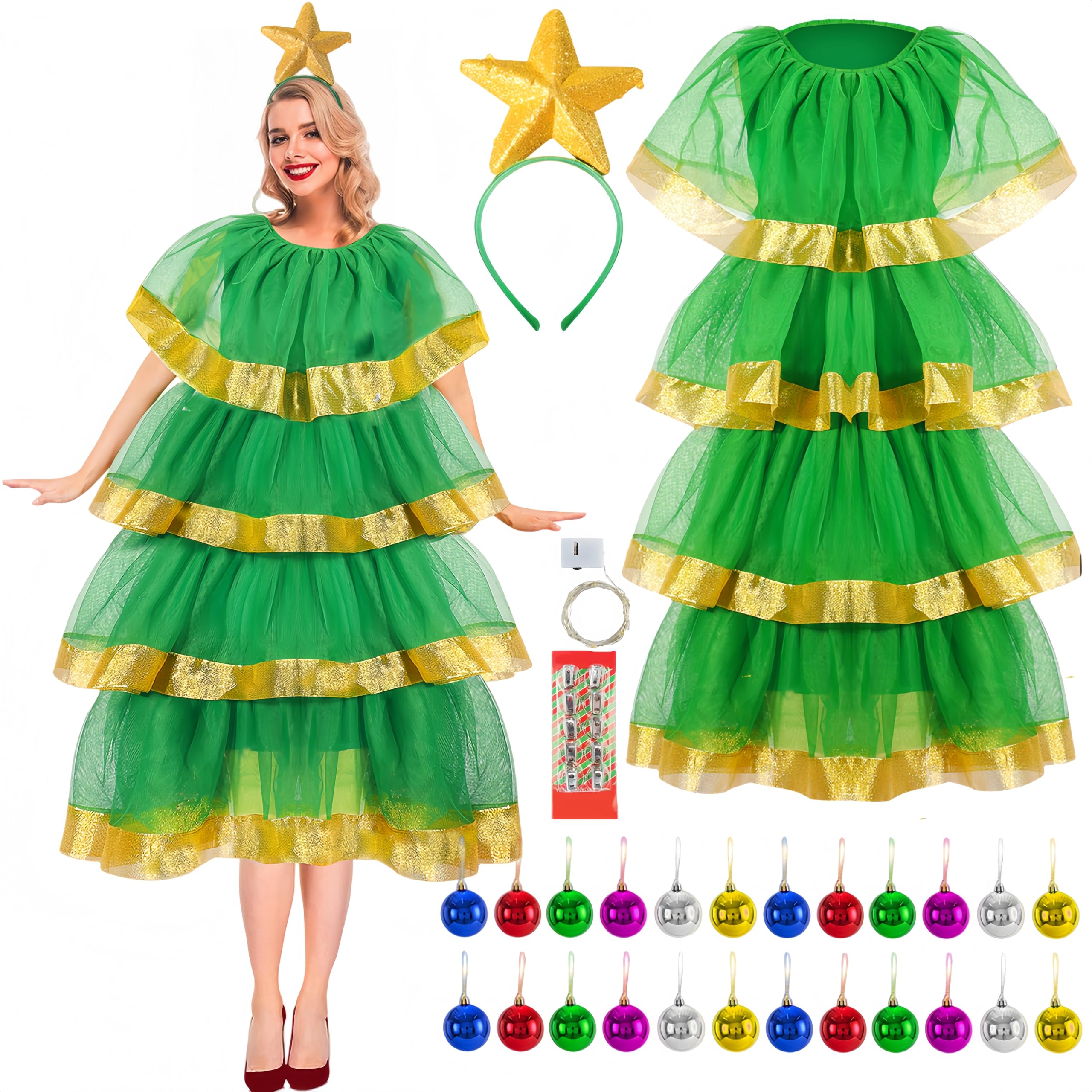 Maazusa World Book Day Tree Dress Costume Cosplay Women Outfit 5 Pcs with Tulle Dress Xmas Costumes Hairband, Ball Decoration for World Book Day Cosplay Party Fancy Dress (S)