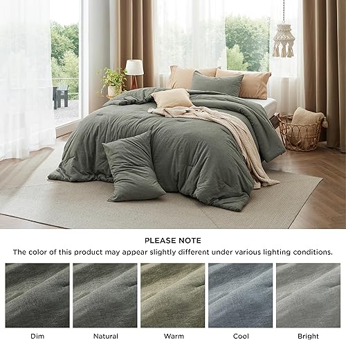 Miniatura 6 de Bedsure Juego de edredón Queen  Tela de algodón con relleno interior de microfibra, edredón verde oliva grisáceo tamaño Queen para todas las