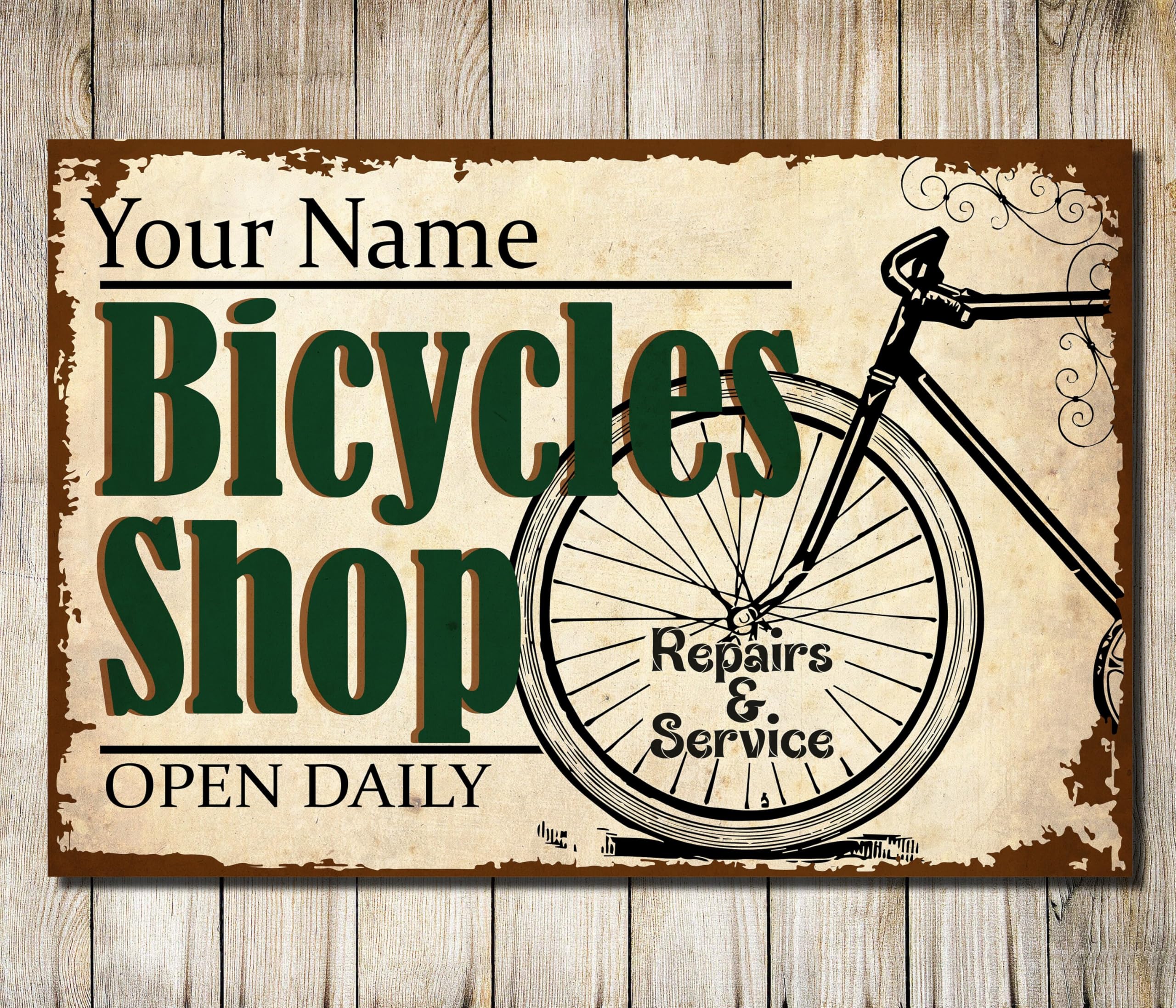 My Pixel Print Metal Personalised Bicycle Shop, Repair Rental, Bike Sign Cycling Shed Riding Sports Velodrome Sprints Wall Decor Plaque