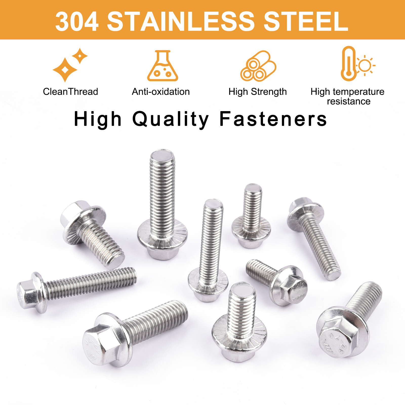 Image of VIGURE 228PCS M6 M8 Metric Bolt Assortment Kit, M6 x 12 /16 /20 /25 /30mm Stainless Steel Flanged Hex Bolts and M8 x 16 /20 /25 /30mm Flange Metric Bolts and Nuts Kit