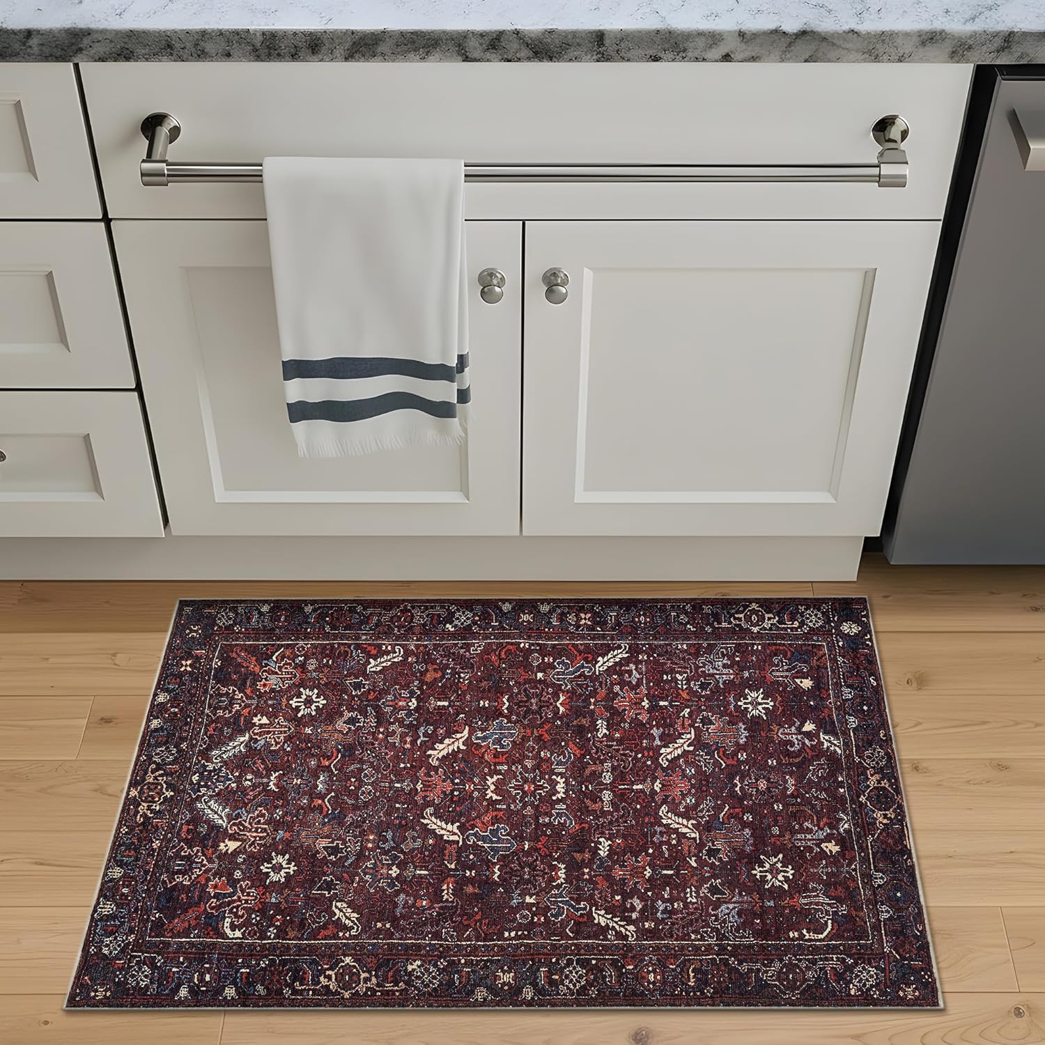 Bloom Rugs Washable Non-Slip 2' x 3' Rug - Burgundy Traditional Bordered Area Rug for Living Room, Bedroom, Dining Room, and Kitchen - Exact Size: 2' x 3'
