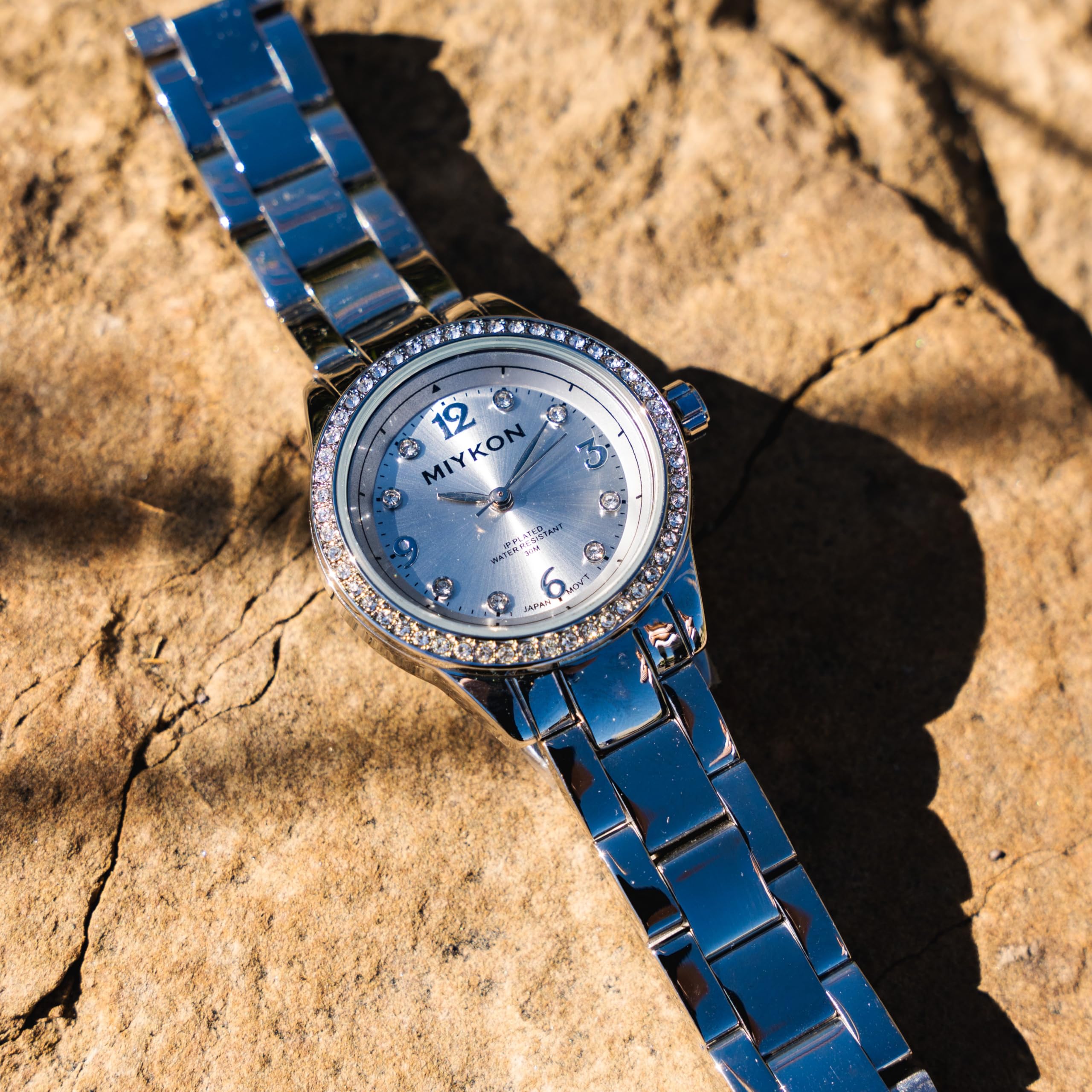 Miykon Orologio da donna in argento e oro, piccolo e delicato orologio da donna con veri cristalli, bracciale in acciaio inox IP da donna, vetro antigraffio, quarzo giapponese, resistente all'acqua