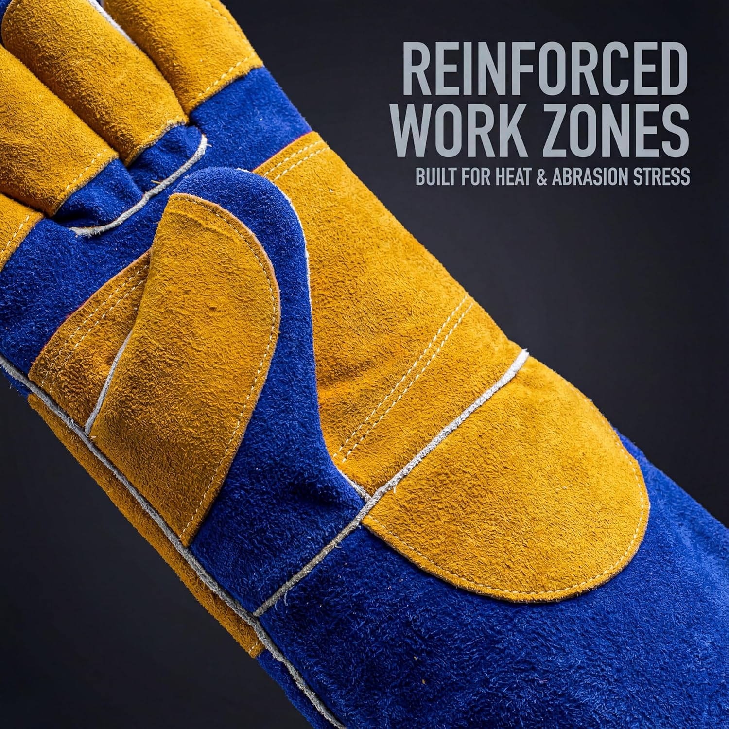 RAPICCA Welding Gloves Fire Heat Resistant: Blue 16IN 932℉ - Fireproof Leather For Stick Mig Flux-Core Welder Forge Blacksmith Fireplace Wood Stove Fire Pit Grill Oven Furnace Handling Dry Ice - Image 6