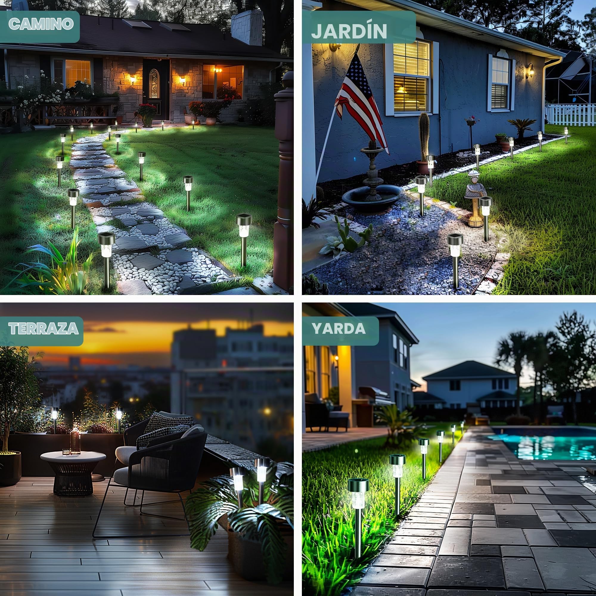GIGALUMI 24 Pack Solar Path Lights Outdoor,Solar Lights Outdoor Waterproof,Stainless Steel LED Landscape Lighting,Solar Garden Lights for Driveway