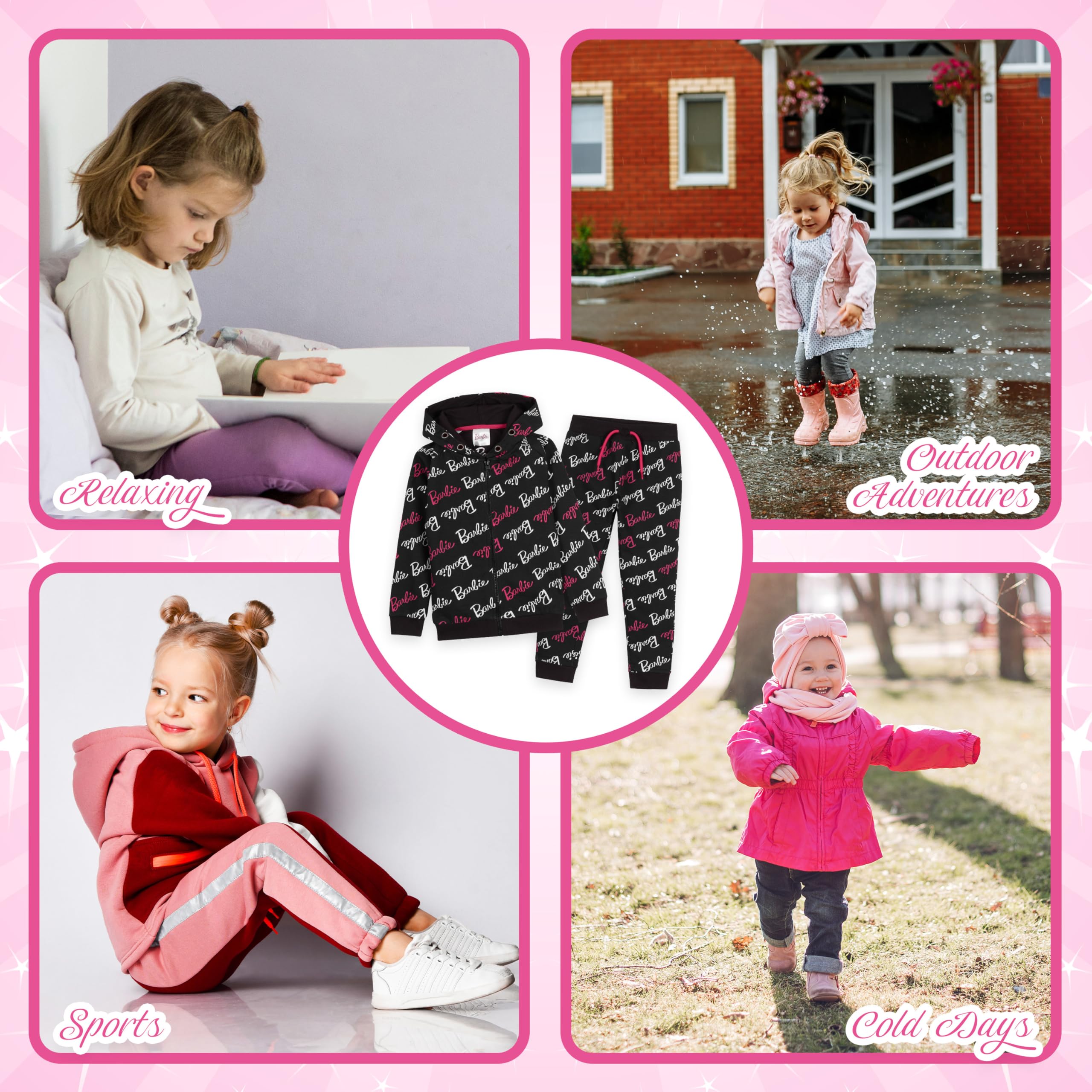 Barbie Ensemble de leggings à capuche rose pour filles, ensemble de survêtement à capuche et pantalon de survêtement pour enfants de 3 à 14 ans, cadeau pour adolescentes