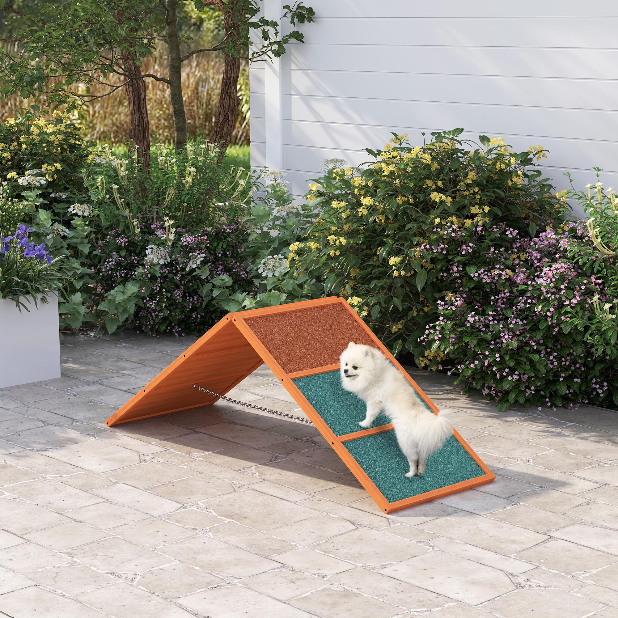 PawHut Ponte di agilità per Cani Pieghevole Antiscivolo Regolabile in Altezza 173 x 59 x 66 cm Arancione