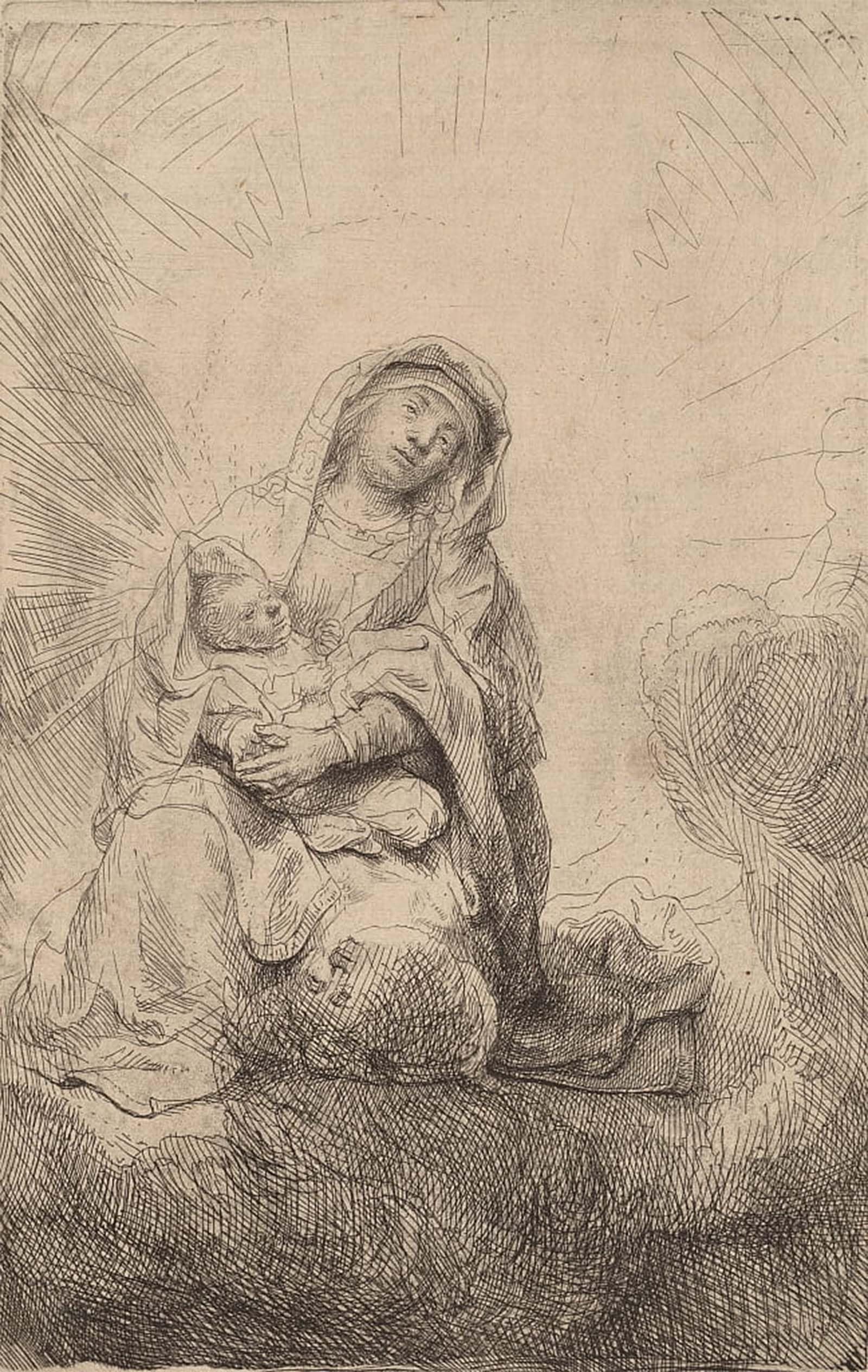 ARTXLXXBN Famous Painting Art Wall Decor Abstract Art Picture Virgin and child in the clouds by Rembrandt van Rijn Animal Pictures for Home Decor 60x90cm