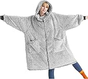 BEDSURE Hoodie Decke mit Ärmeln - Sherpa Deckenpullover mit Reißverschluss und Kapuze Grau, Tragbare Decke Kuschel Hoodie als Geschenke für Damen Herren, weich flauschig Sweatshirt Decke Erwachsene
