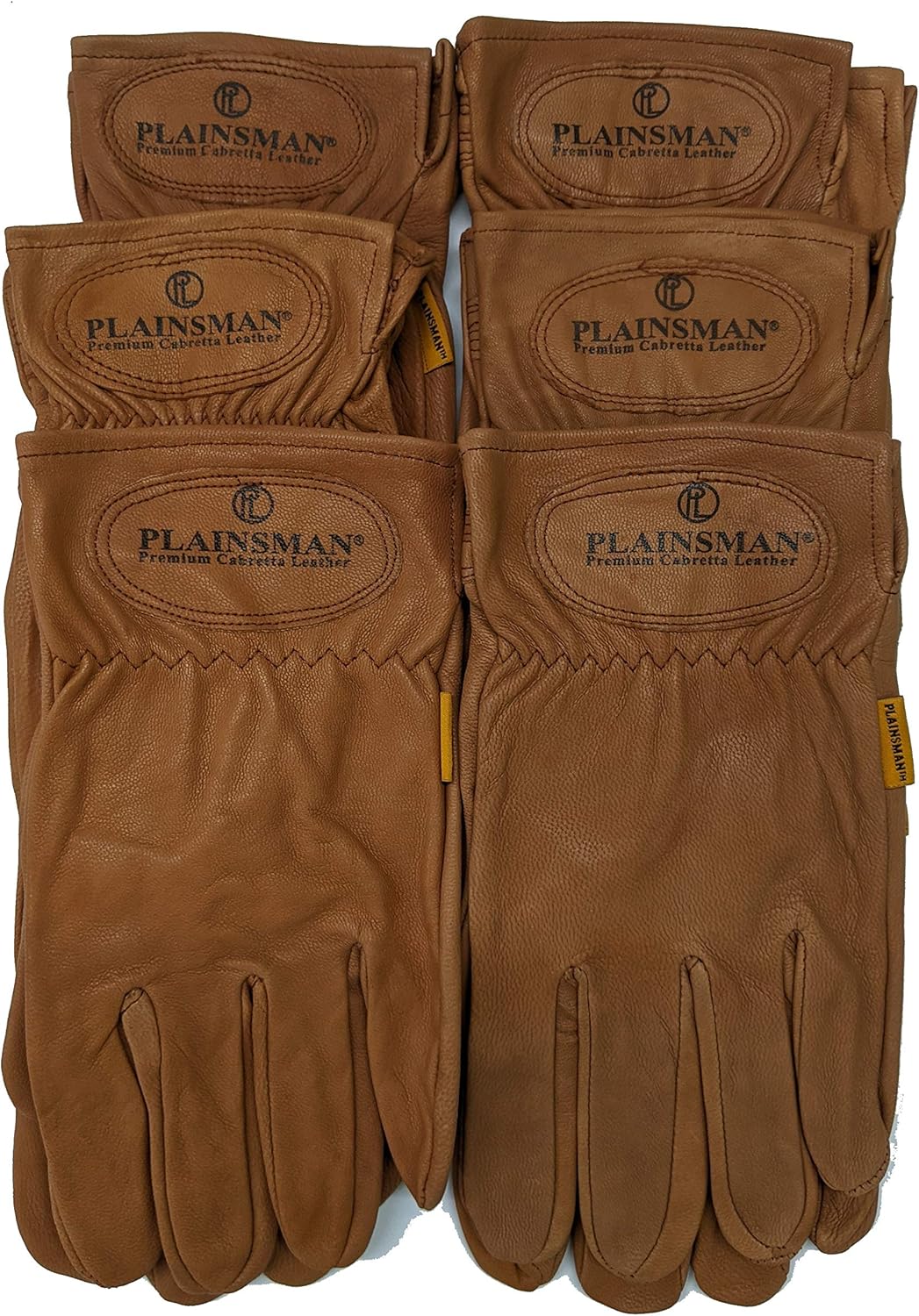 Plainsman Goatskin Cabretta Leather Gloves (6) Pairs Wholesale Bundle Brown
