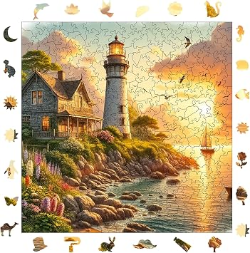 Ah ap Puzzle Yeti kin - Deniz Fenerinde G n Bat m  - 353 Par a, 29 x 29 cm - Yap t r c  Folyo Dahil - Benzersiz  ekilli Par alar &  zel Fig rler - S1-29
