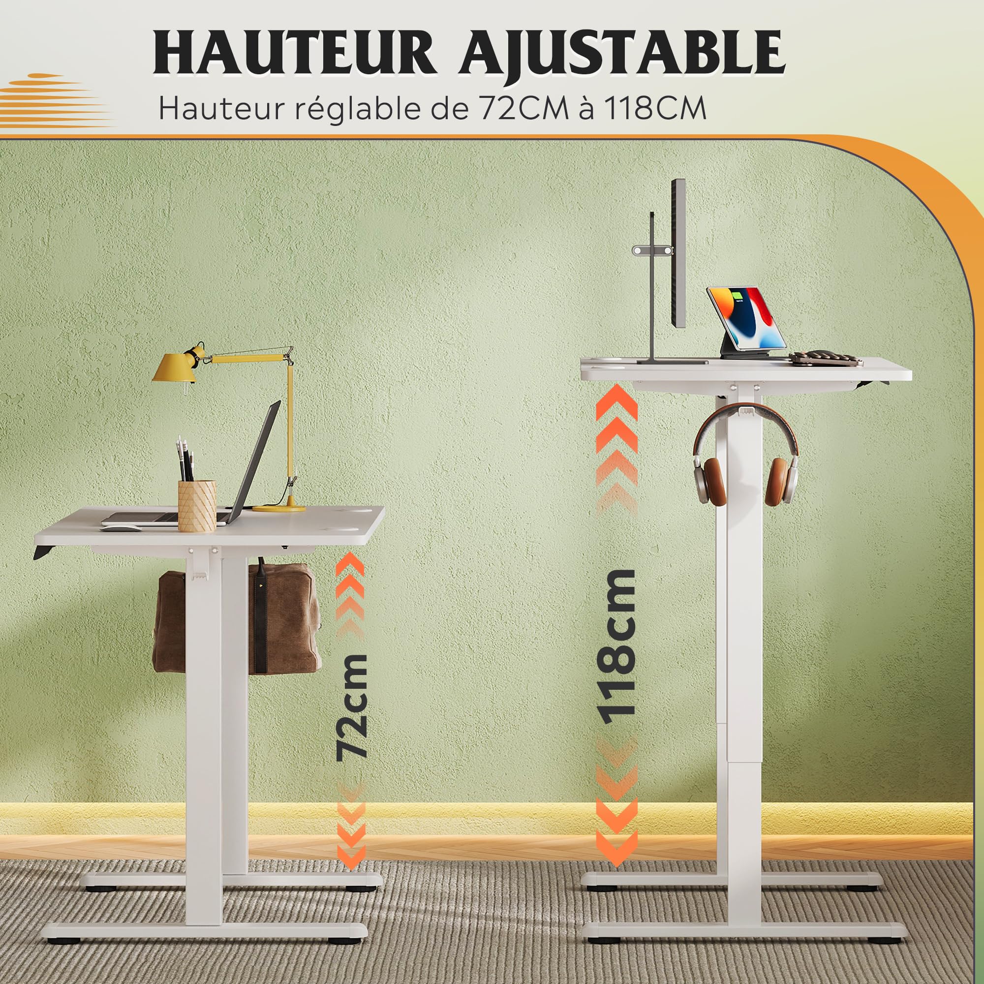 DEVAISE Bureau Assis-Debout Électrique 100 x 60cm, Moteur Silencieux avec 3 Mémoires, Table Ergonomique pour Télétravail et Bureau, Blanc