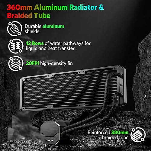 Miniatura 5 de LIAN LI ALC360 AIO Cooler 14.173 in Radiador líquido CPU Cooler RGB todo en uno Sistema de refrigeración de agua, ventiladores PWM de 0.118 x 4.724