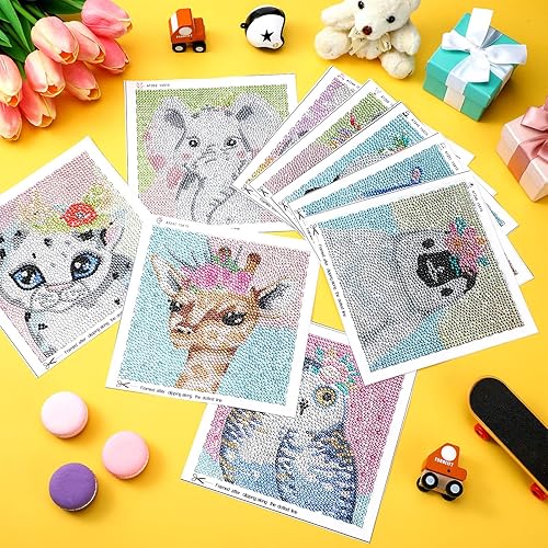 Miniatura 5 de Paquete de 9 kits de pintura de diamantes de animales para niños y adultos 5D lindos kits de arte de diamantes de perforación completa, pintura de