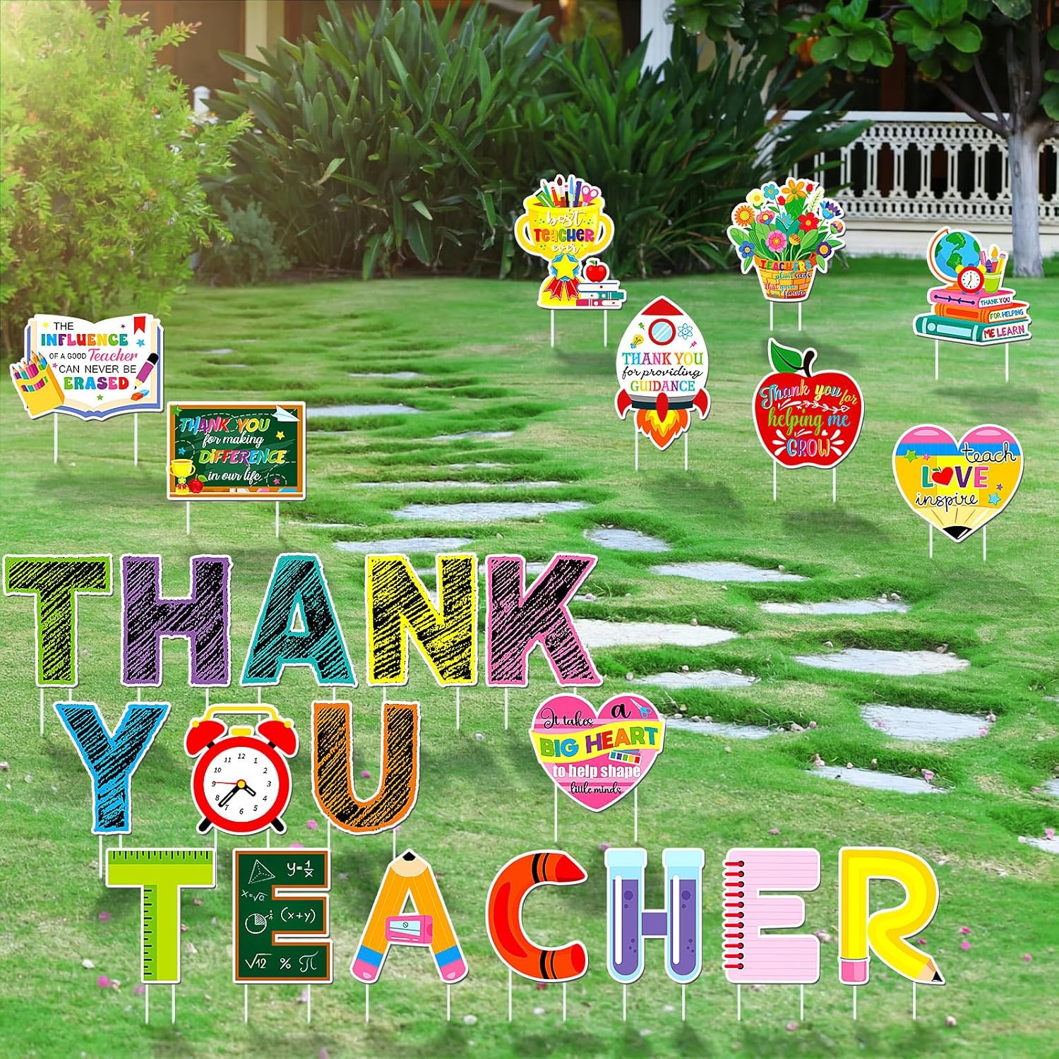 Roowest 24 Pack Teacher Appreciation Yard Signs with 48 Stakes, We Love Our Teachers Yard Signs for Teacher's Day, First & Last Day of School Decor