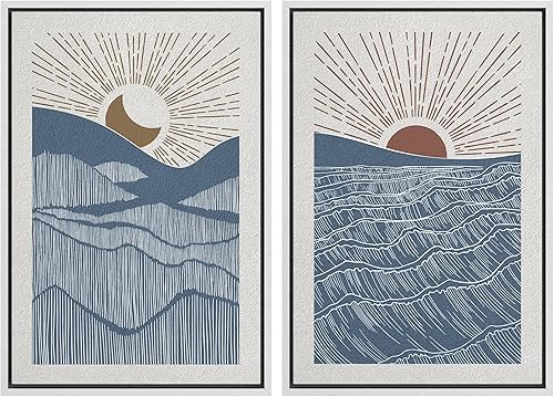 Miniatura 113 de IDEA4WALL Lienzo enmarcado para pared, juego de arte Bauhaus dorado de mediados de siglo, patrón de cuadrícula moderna, ilustraciones con formas