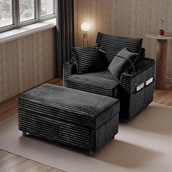 Accent Chair with Storage Ottoman Upholstered Living Room Chairs for Reading Chair with Chaise Lounge Chairs Indoor, Comfortable Armchair for Bedroom