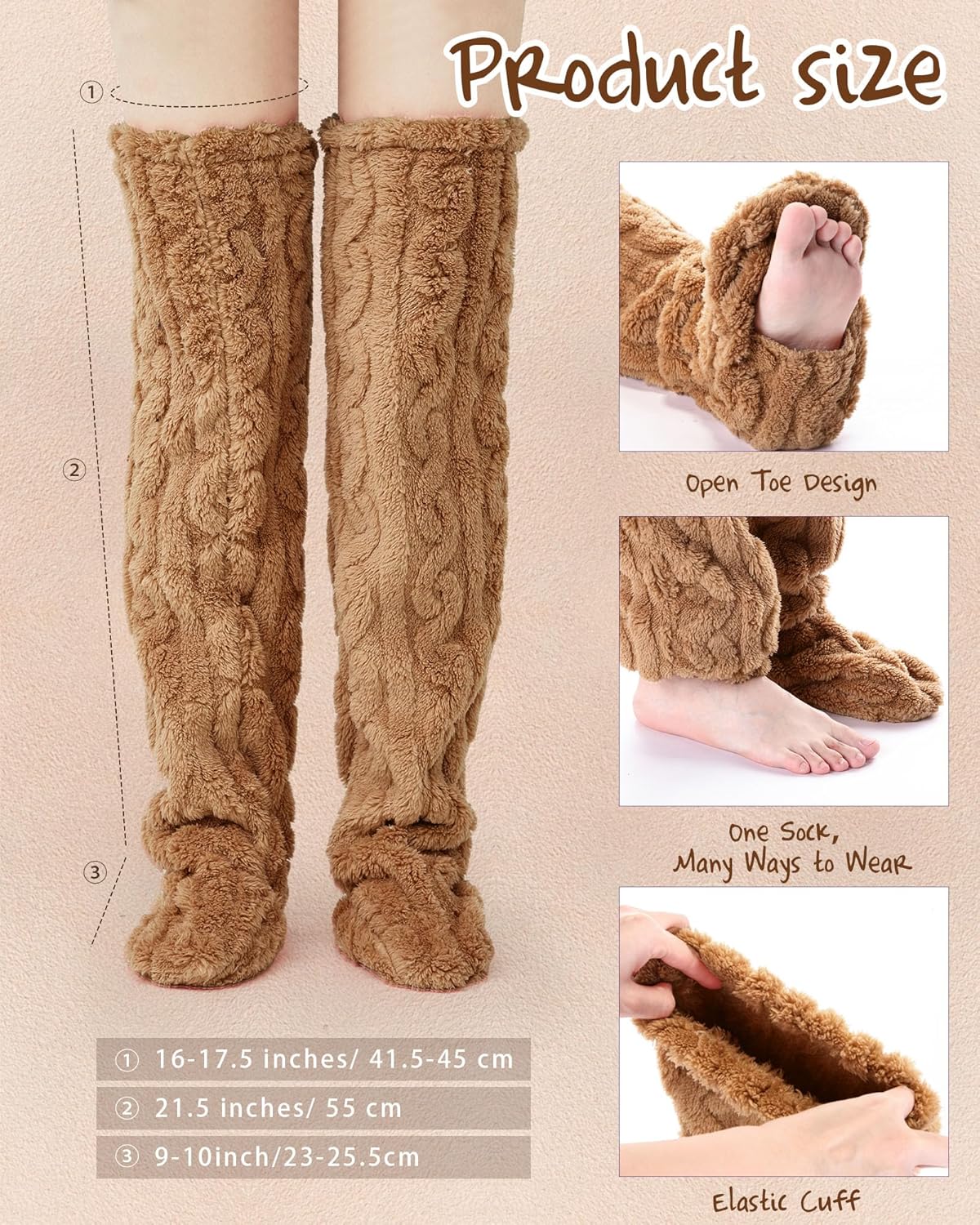Geyoga 3 Pairs Over Knee Fuzzy Socks High Fuzzy Leg Warmers Over Knee Plush Slipper Socks for Women Christmas Sleeping - Image 2