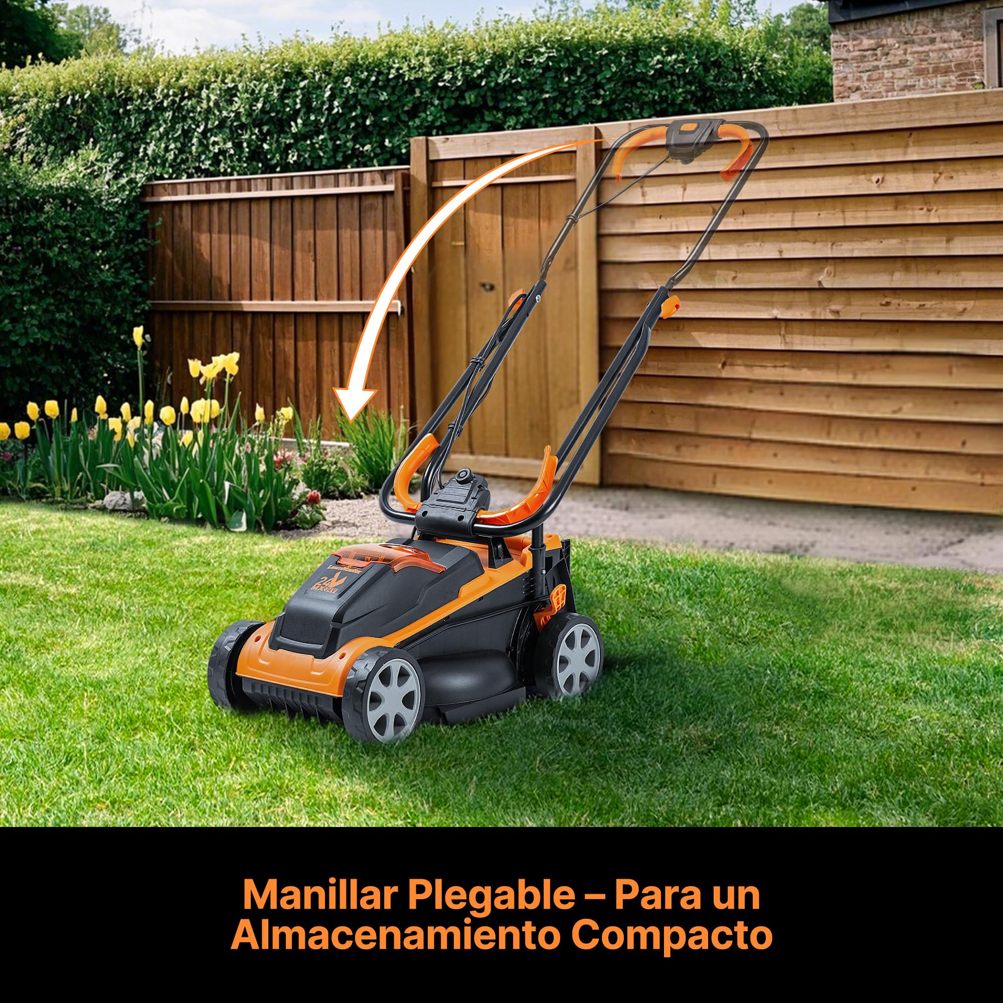LawnMaster CLM2432K Cortacésped de cortacésped 24V 32 cm de Ancho de Corte, 150 m², Altura de Corte 25-65mm, Incluye batería de 4,0 Ah + Cargador