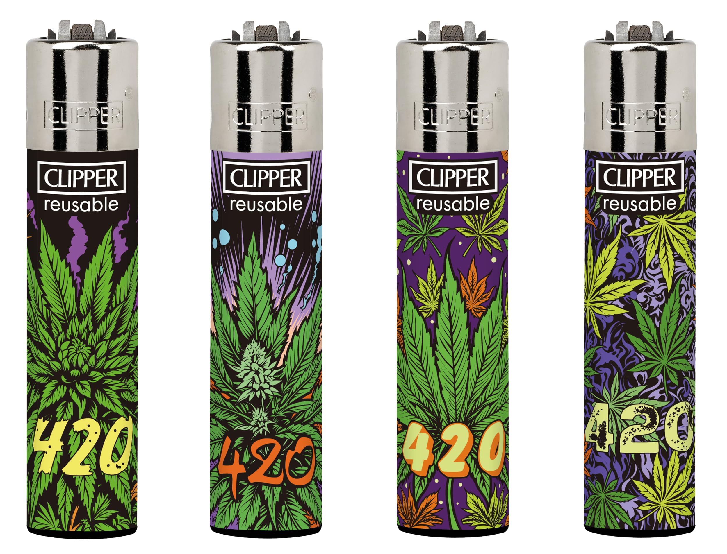 4 X CLIPPER LIGHTERS WEED LEAF