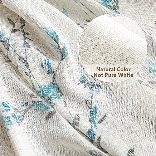 Miniatura 6 de MYSKY HOME Cortinas de sala de estar de 108 pulgadas de largo para ventanas, cortinas de lino traslúcido mezclado con estampado floral, privacidad