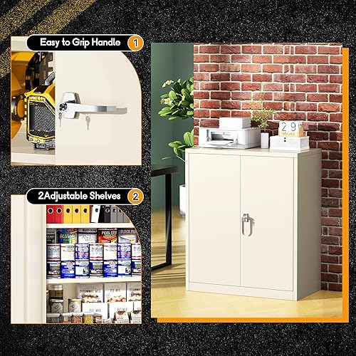 Miniatura 3 de Greenvelly Metal Storage Cabinet, 42 Locking Storage Cabinet with Doors and Shelves, Lockable Storage Cabinets for Home Office, Utility Locker